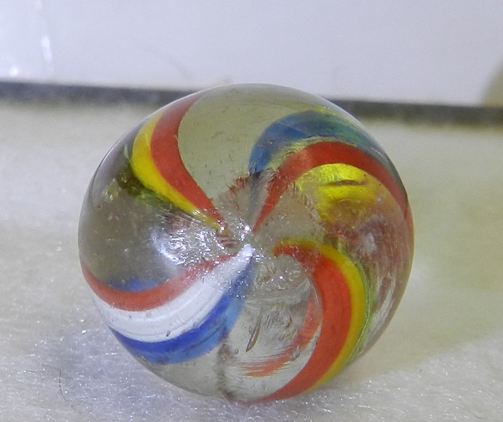 #20539m Rare Red and White Latticino Swirl German Handmade Marble .70 In Mint–
