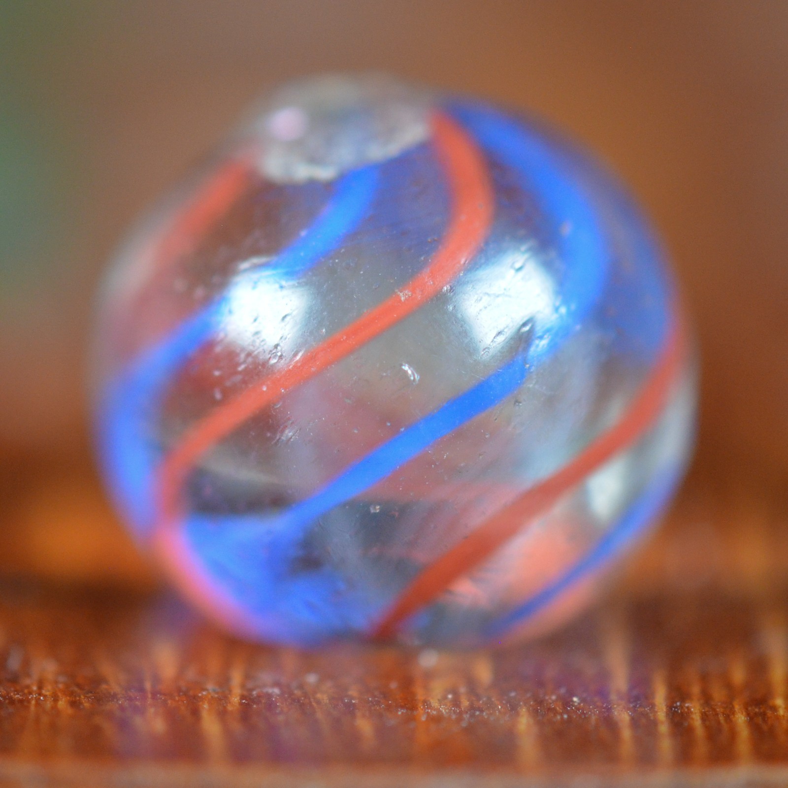 Handmade Blue & Red Caged Latticinio Marble, White Core, 0.56″, Near Mint+ S1599