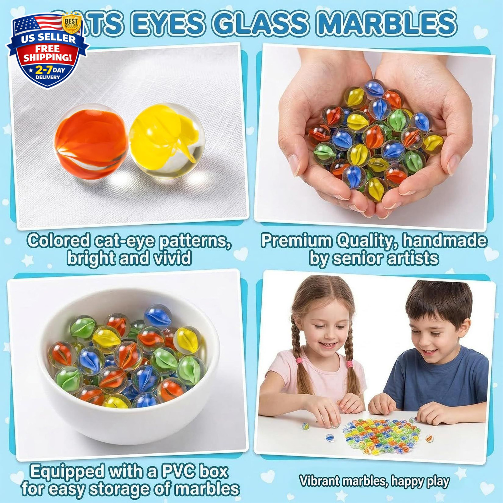 Glass Marbles – Bulk 98Pcs Cat Eye Mix 4 Colors Medium Sized Thick Marble Decora