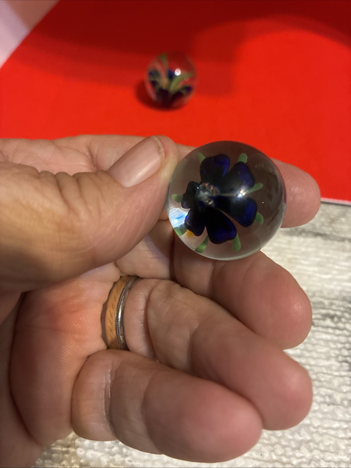 Hand Blown Glass Marble With Flowers