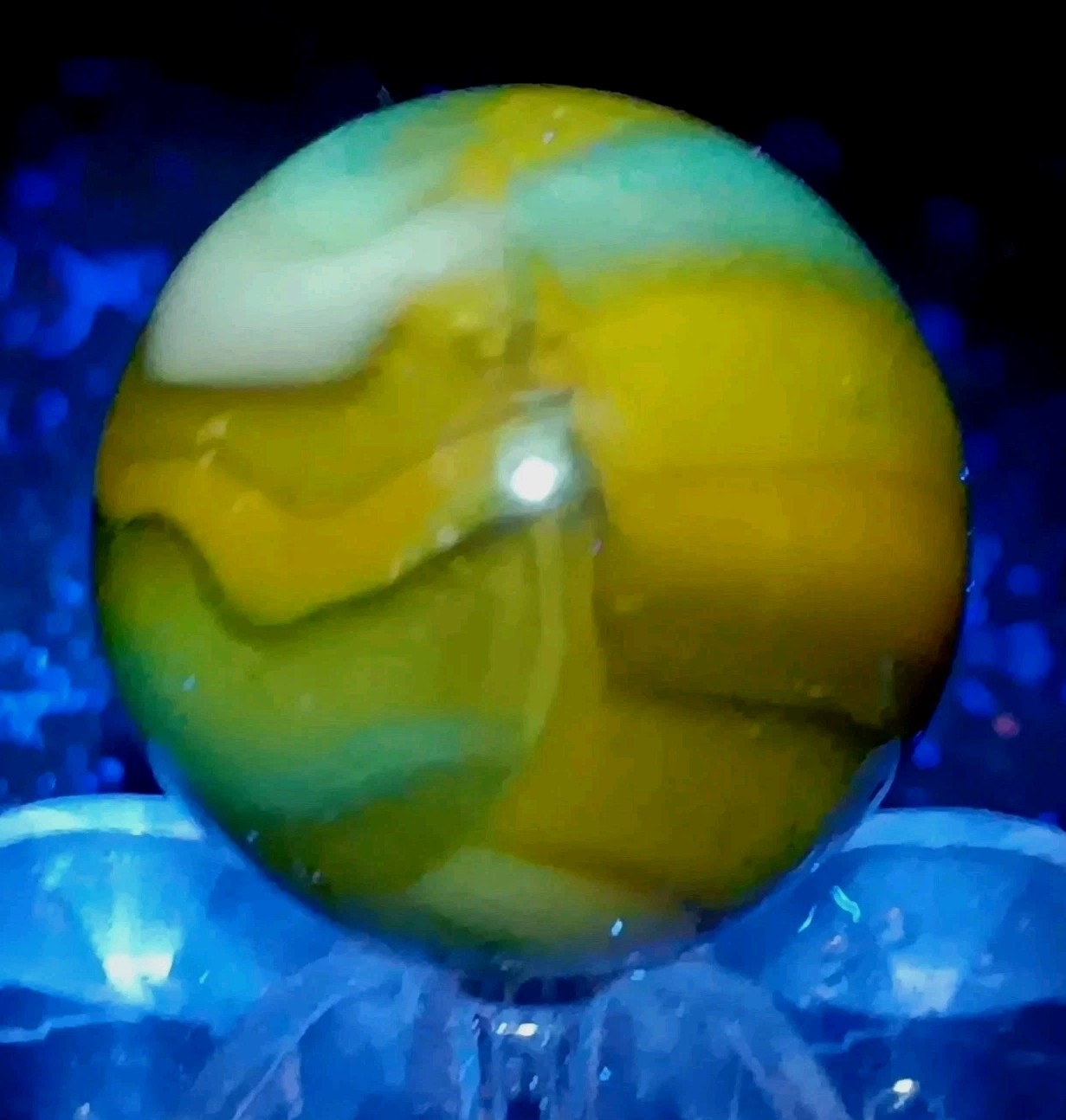 Vintage Peltier Glass NLR Multi-Color Rainbo Marble. .60″ Nm(+). Uv.