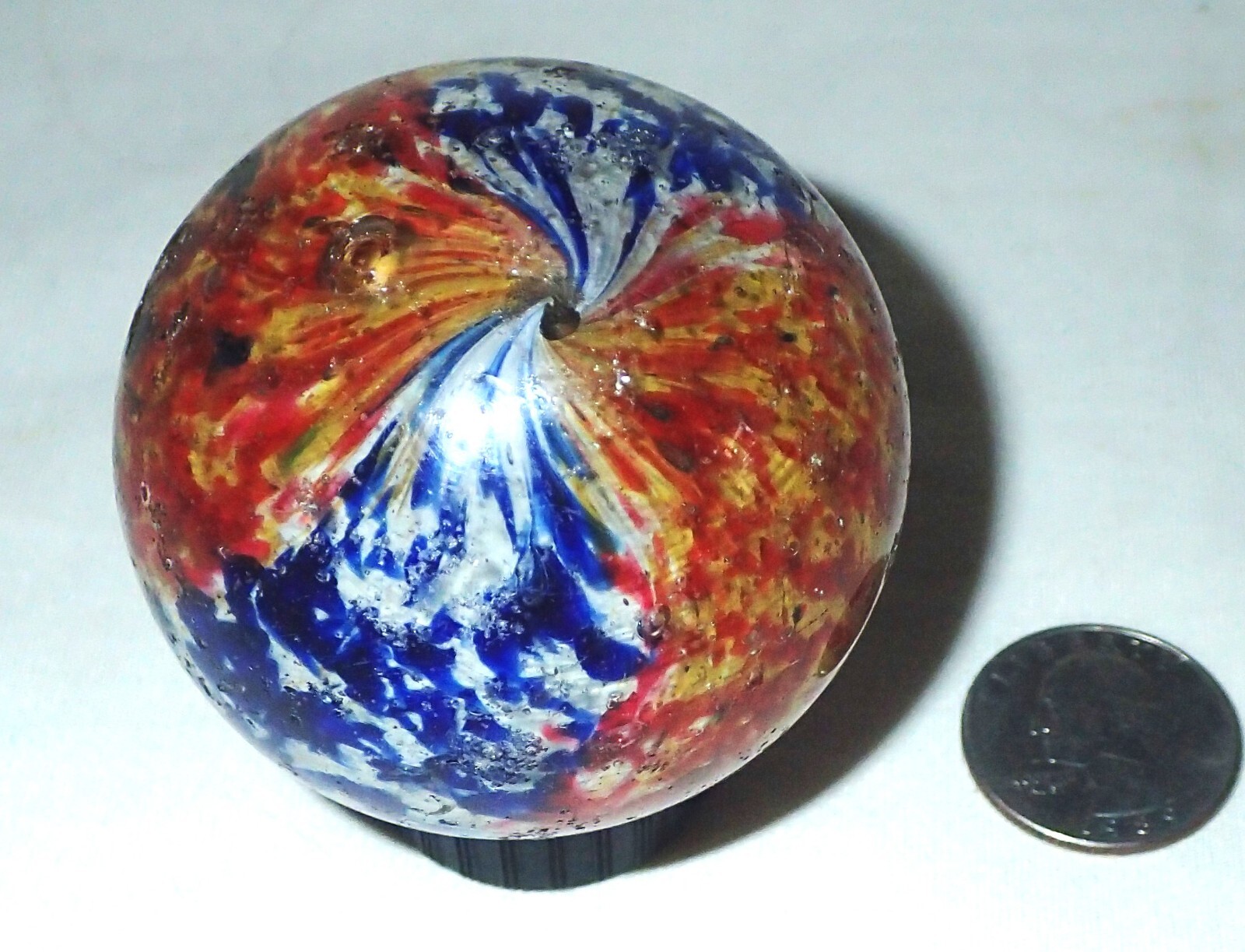 ANTIQUE GERMAN 1890’s 2.30 ” HAND MADE ONIONSKIN GLASS TOY GAME MARBLE BOY MAN