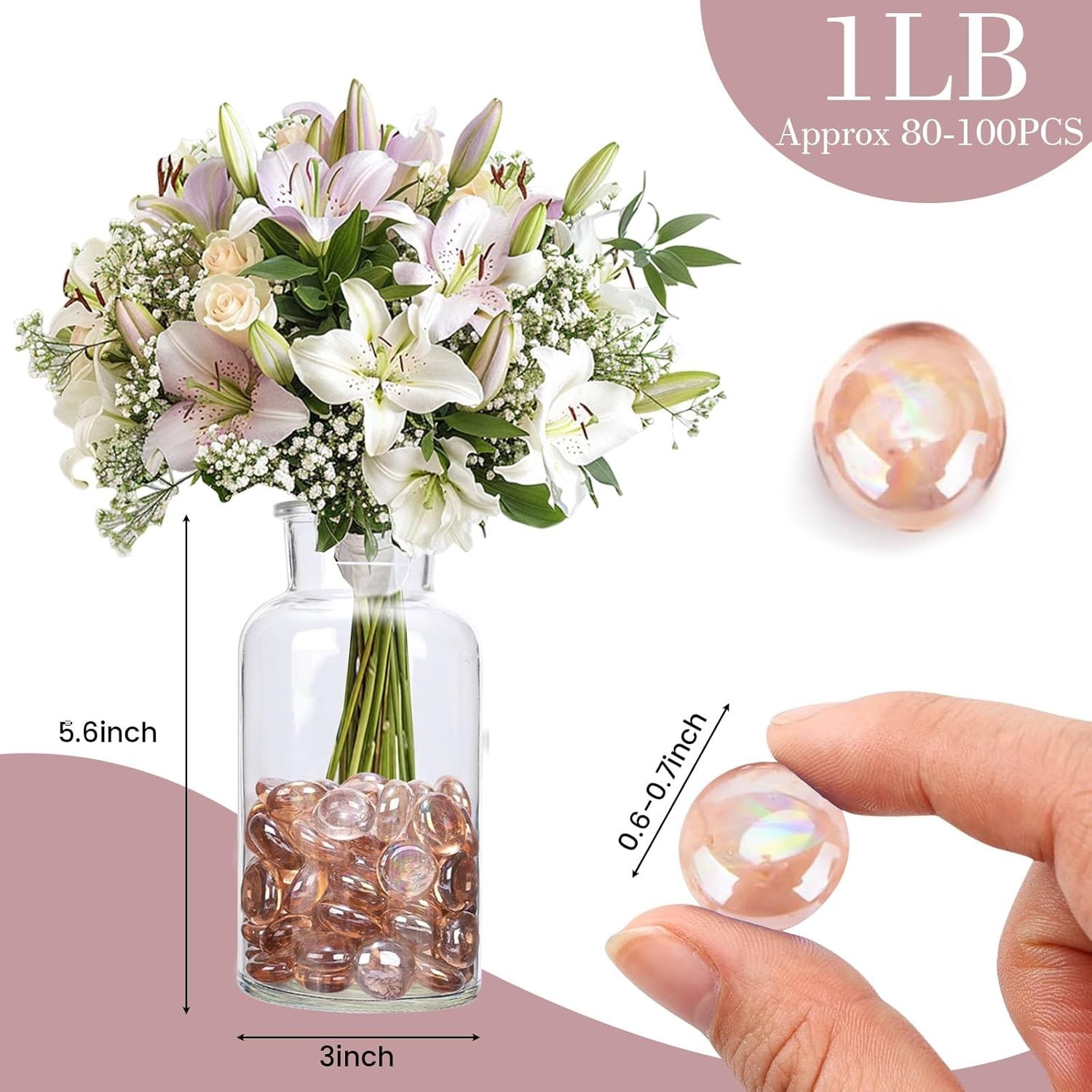 100PCS Light Pink Flat Glass Marbles – Versatile Decorative Pebbles for DIY
