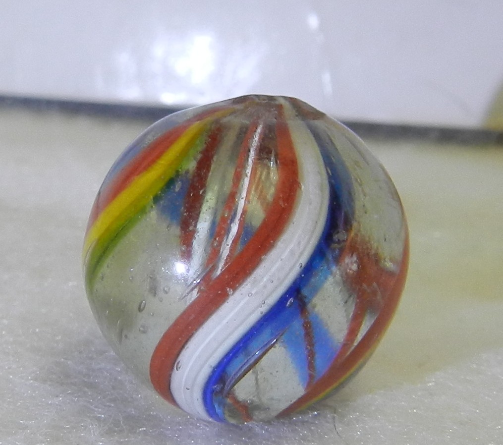 #20539m Rare Red and White Latticino Swirl German Handmade Marble .70 In Mint–