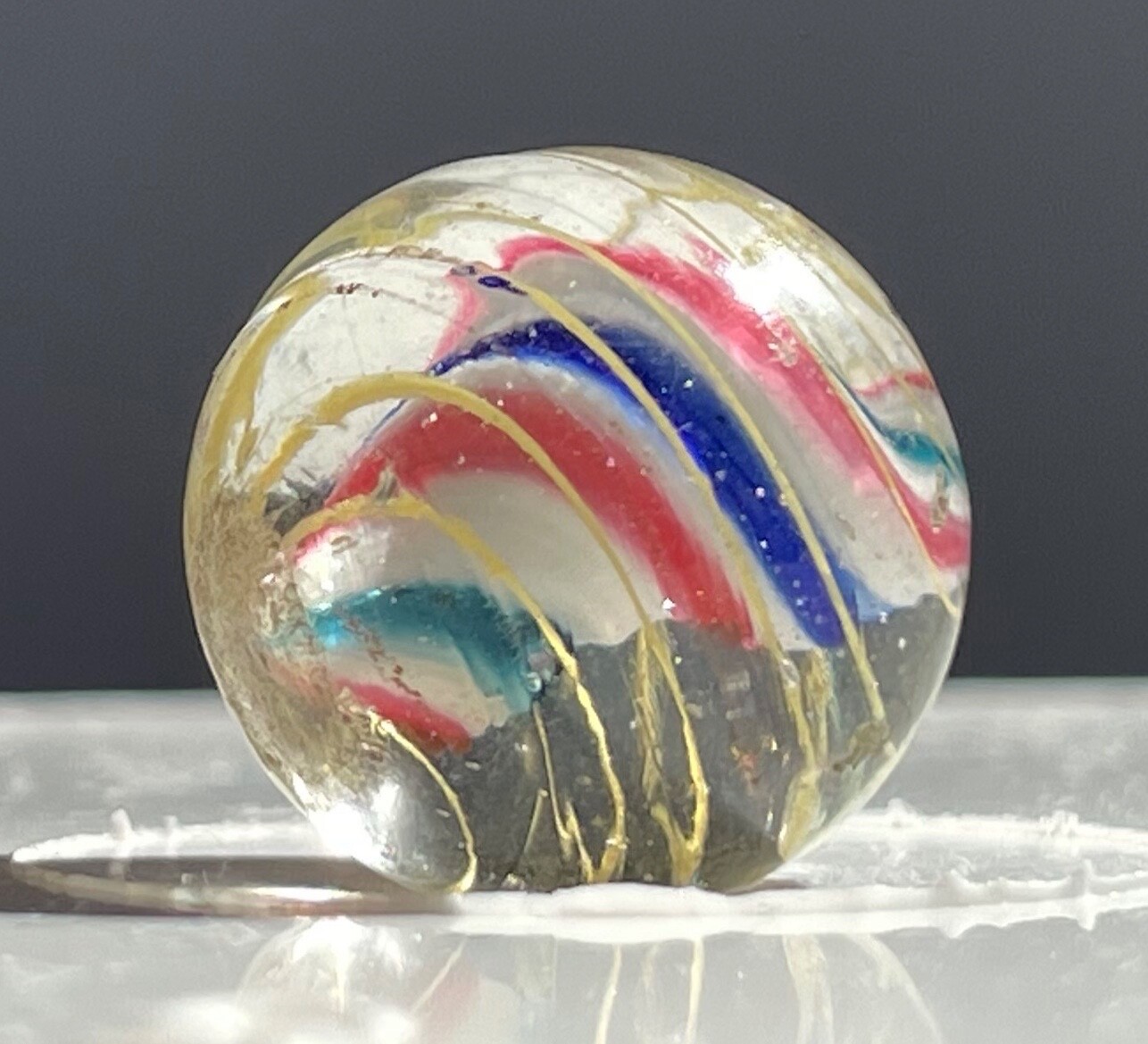 Twisting Red/Blue/Green On A Solid White Core Marble 16mm (5/8”)