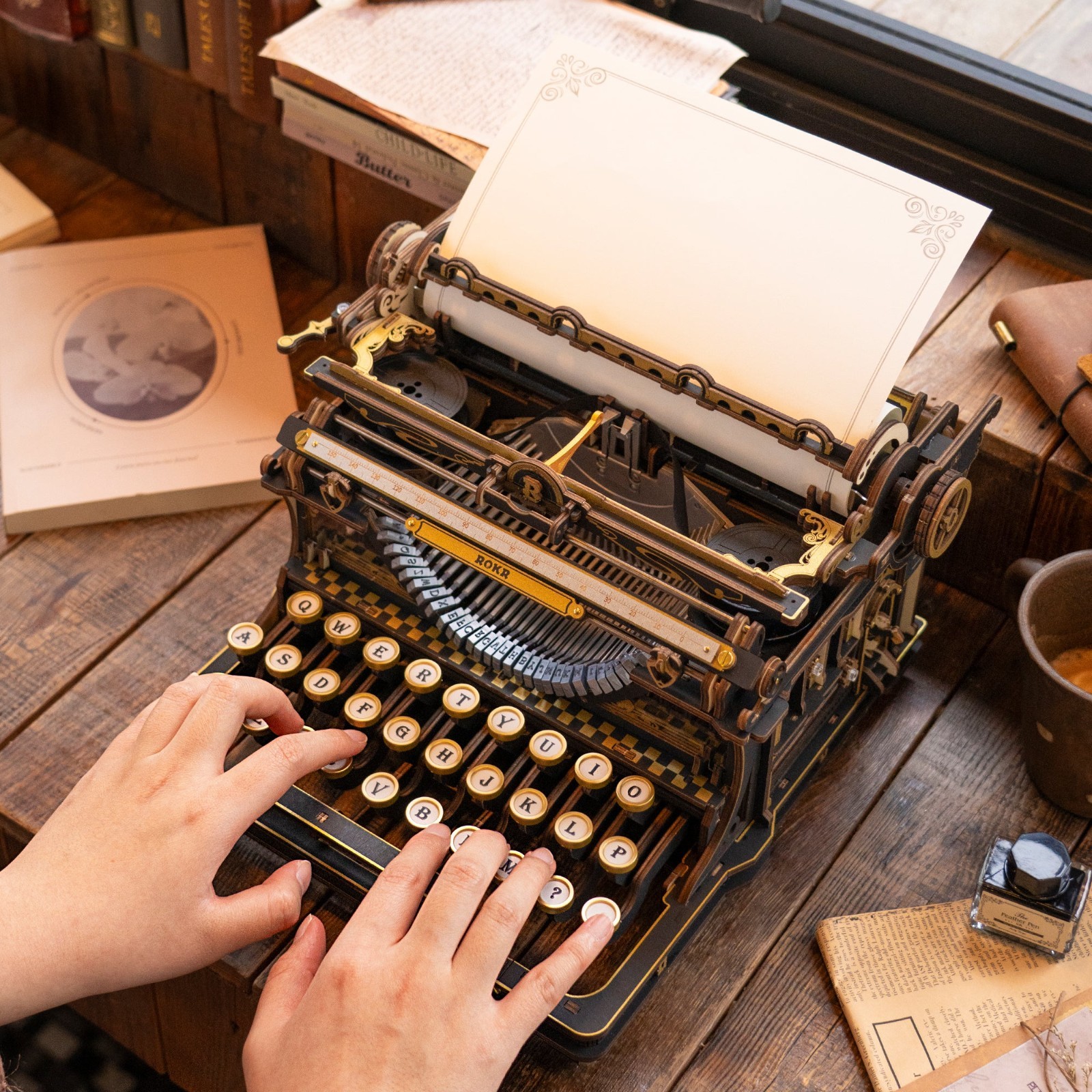 ROKR Mechanical Typewriter 3D Wood Puzzle DIY Kit Retro & Fantasy Style Gift