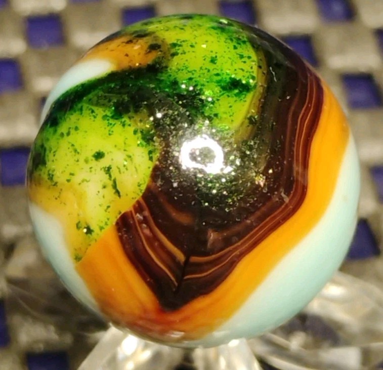 .75″ JABO MARBLES HEAVY AV. ON ROBIN EGG BLUE -GLASS SWIRL TOY MINT-