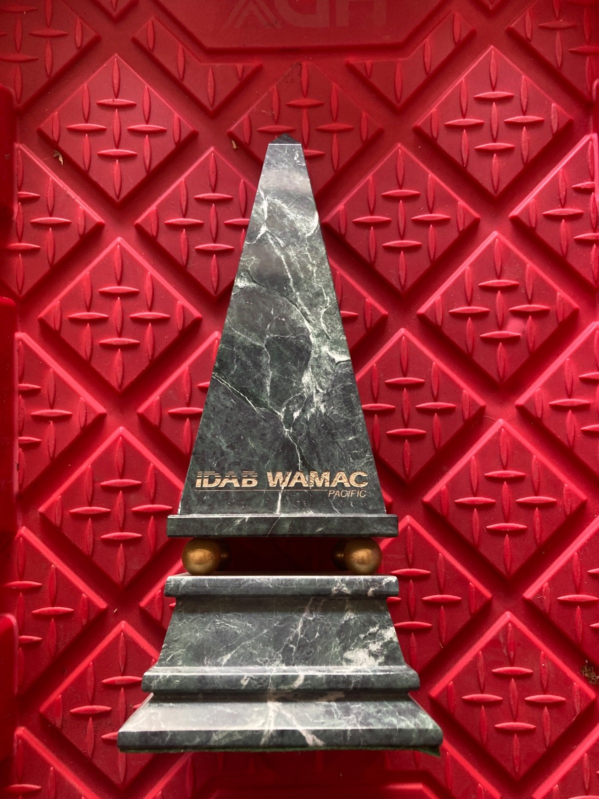 Green marble brass balls Obelisk IDAB WAMAC PACFIC 12 pound 14 inch tall