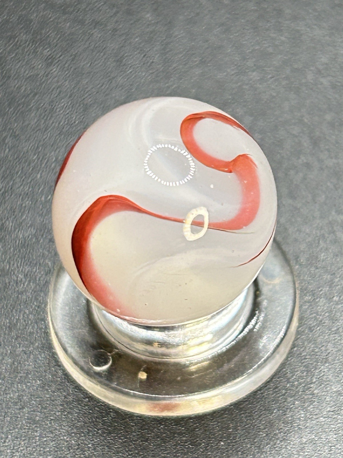 Vintage Akro Agate Silver Oxblood Marble Thick Oxblood Pattern 0.629”
