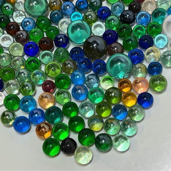 180+ Vintage Glass Marbles Clear Green Blue Mixed Lot Yellow Orange Red Pink