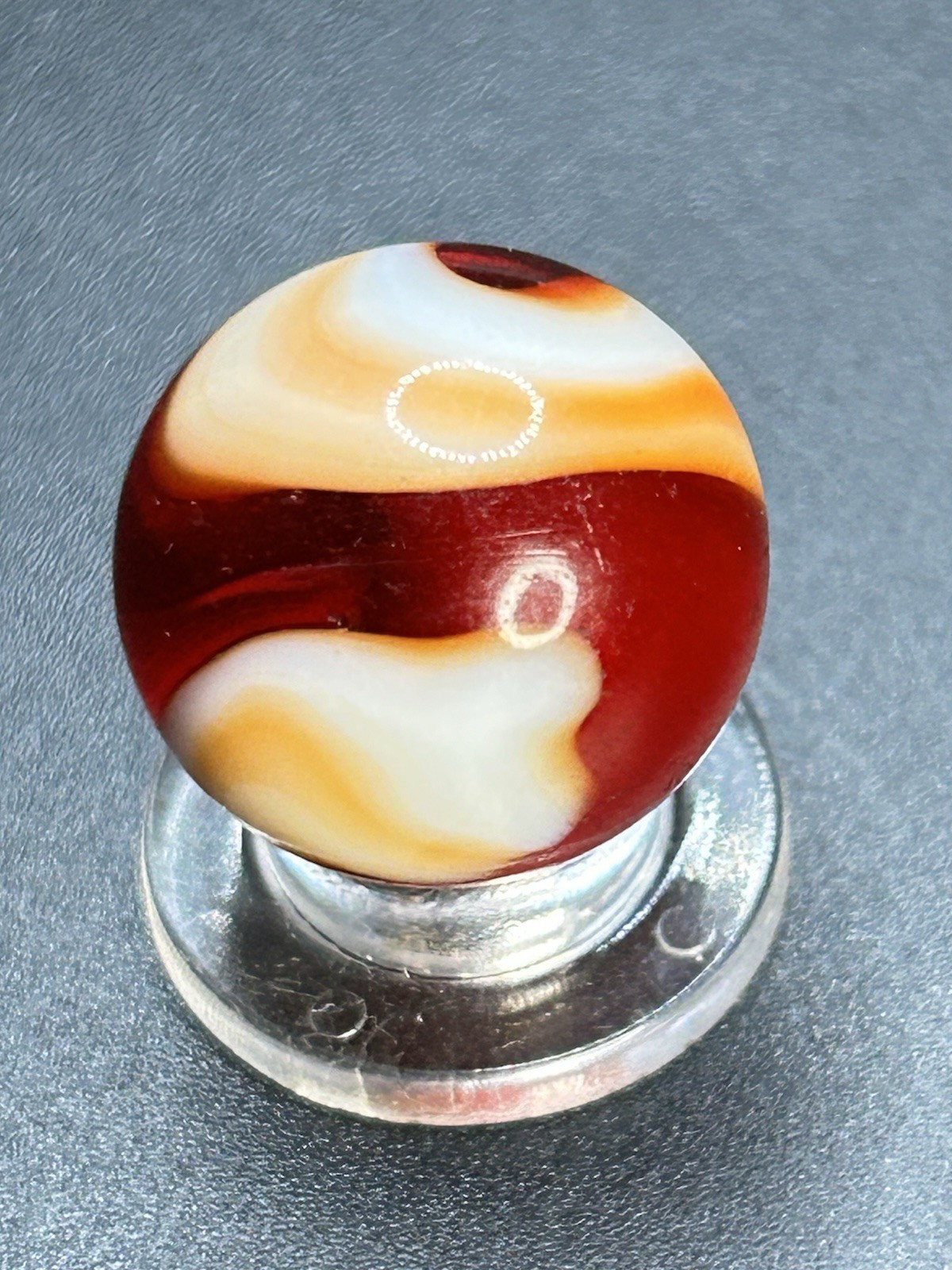 Classic Vintage Akro Agate Tri Color Red Snake Spiral Marble 0.709”