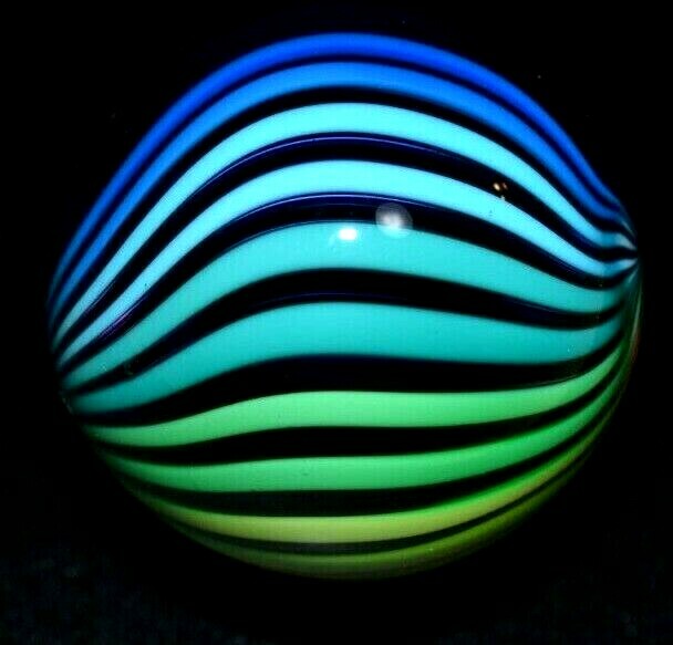 FRITZ LAUENSTEIN GLASS MARBLE/1.140″-3/4 RAINBOW WEIRDO-1/4 IS CLEAR VIEW-CENTER