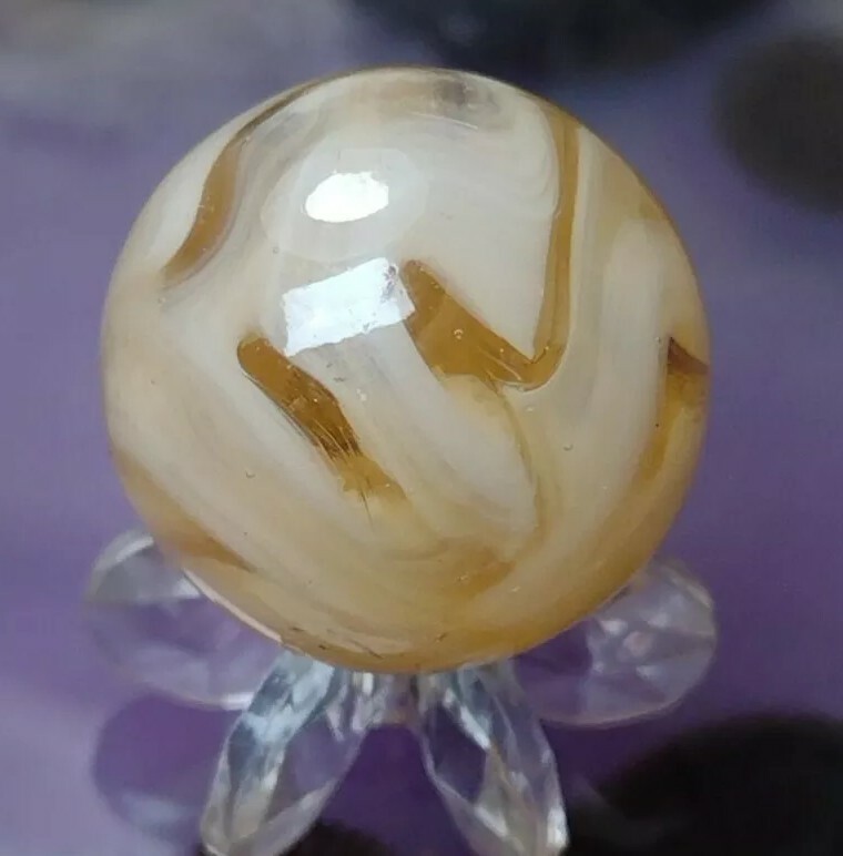 Wild ZIG ZAG Ivory Tan WV Swirl Davis or Jackson ? Vintage Marbles .65″ NM- VG