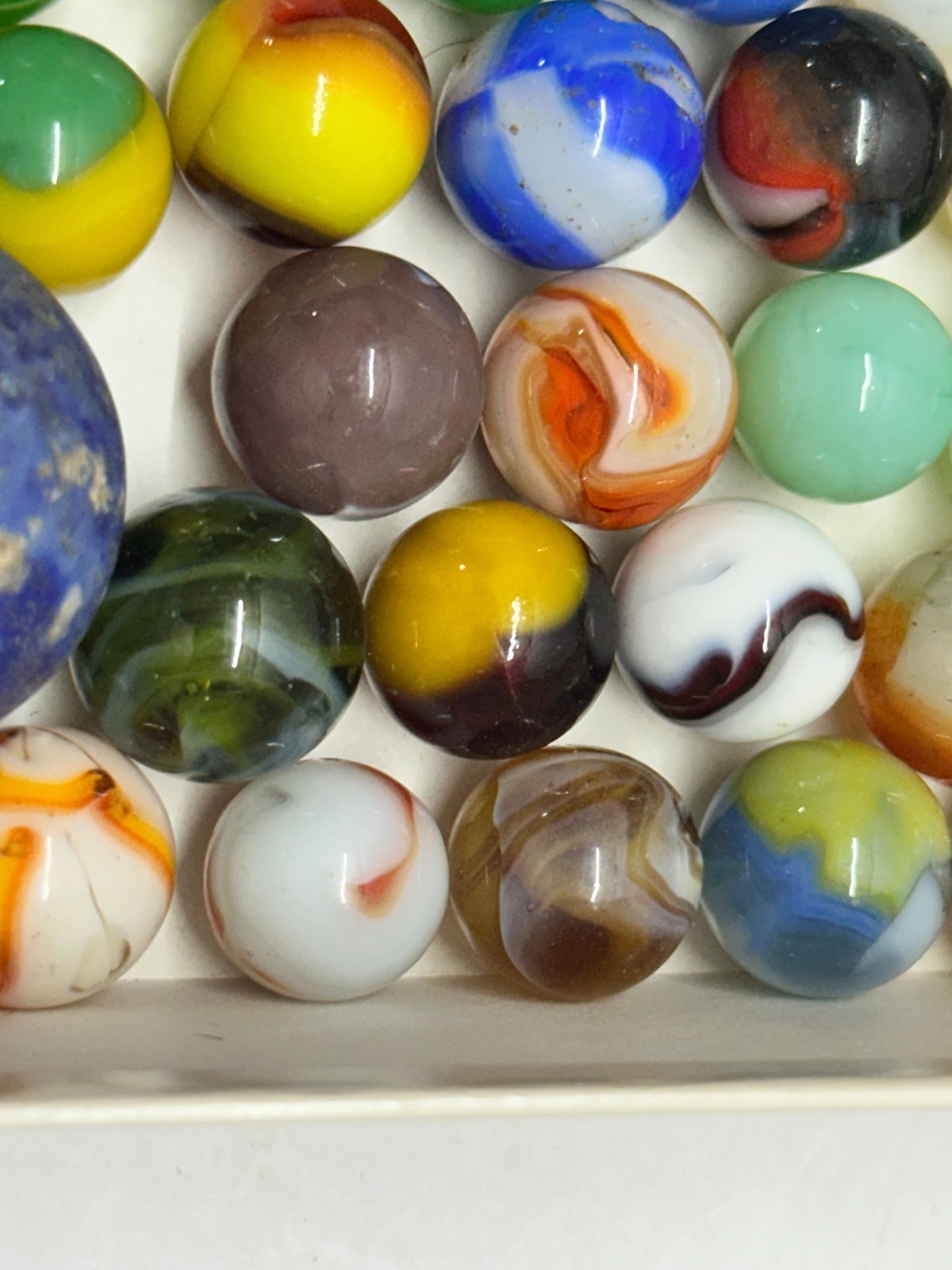 Bag of Vintage Antique Marbles – Clay, Glass Flame Swirl Corkscrew Patch