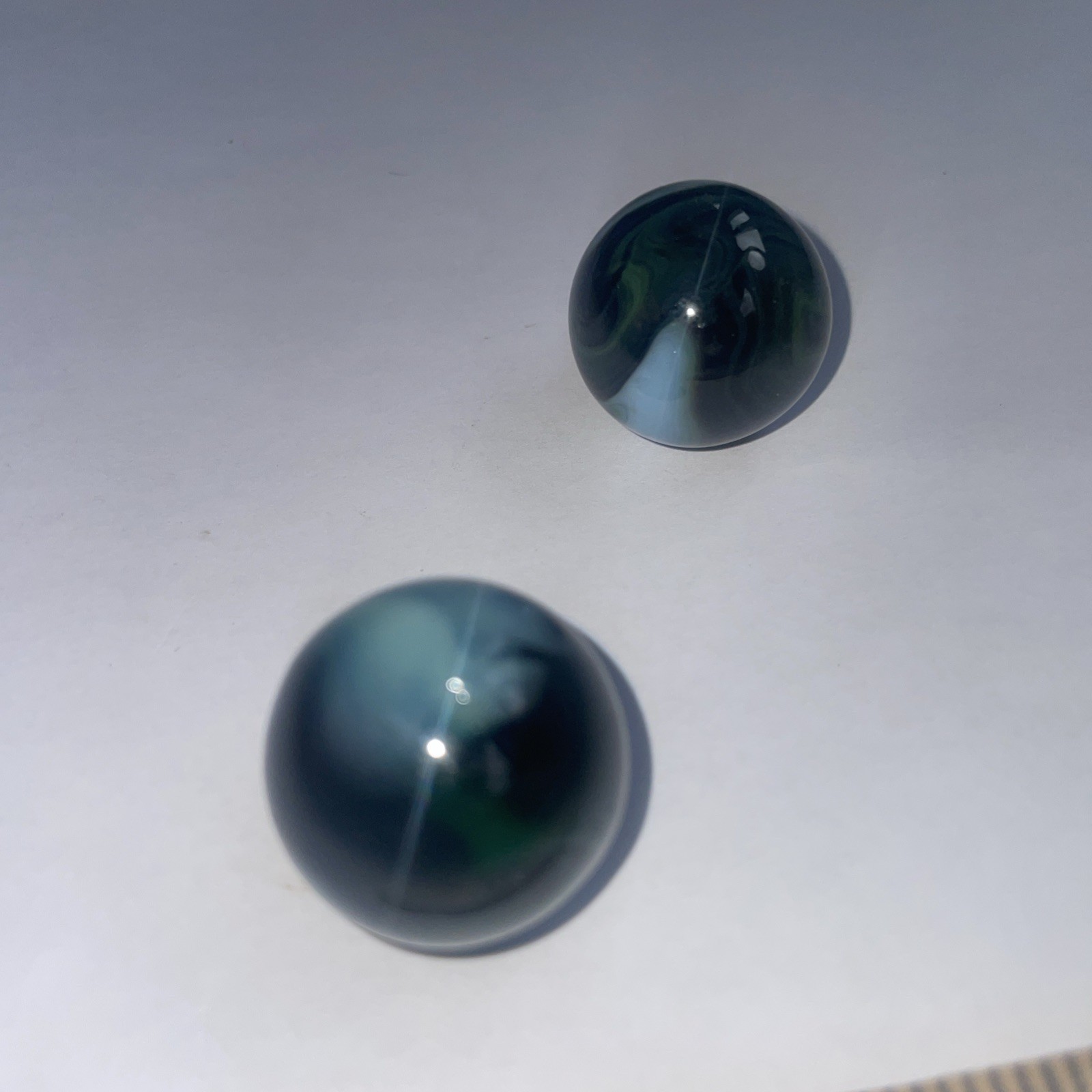 AKRO Agate Prize Name Shooter Marbles Lot Of 2 Blue Grey