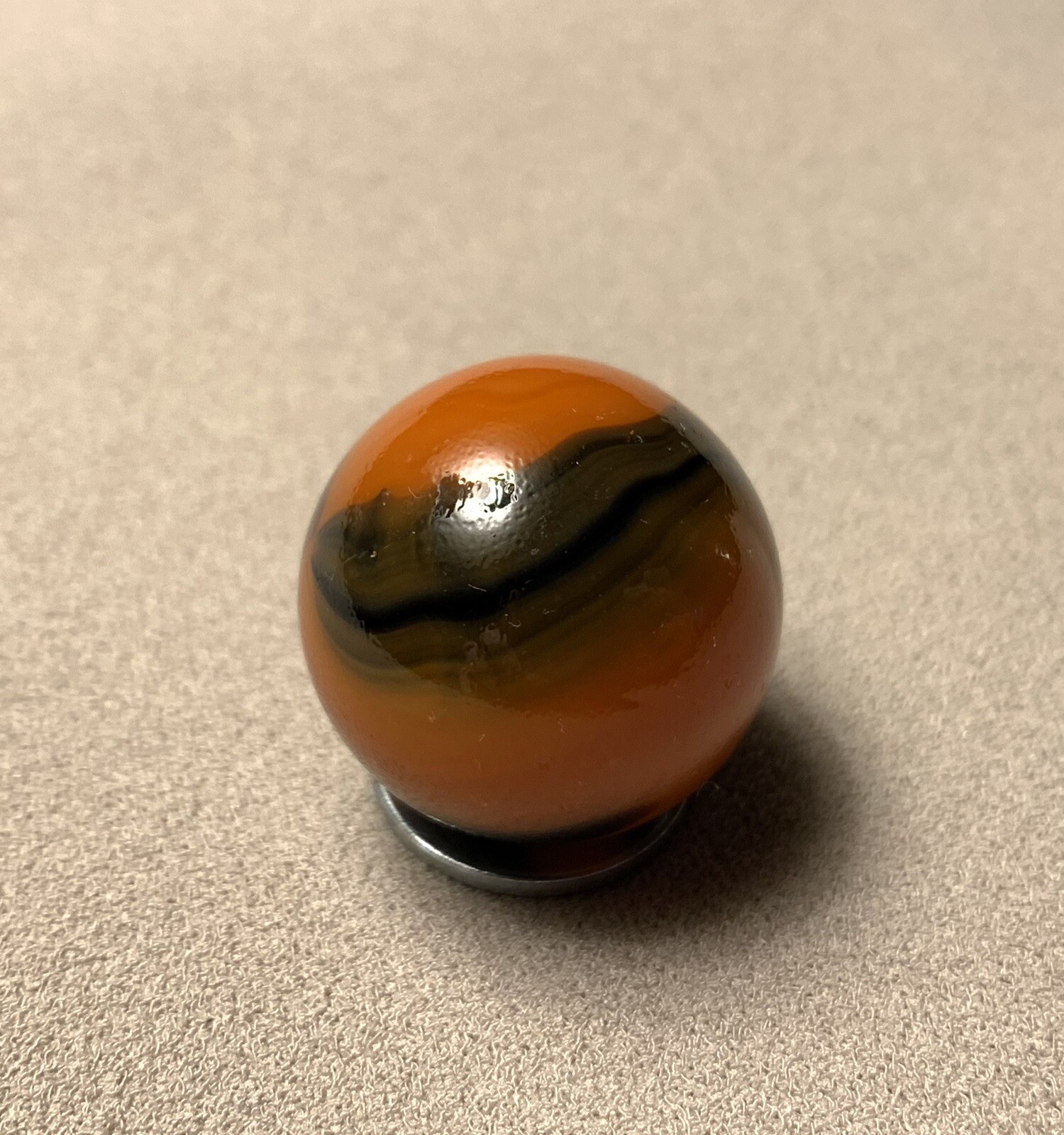 Vtg Alley Agate Company Orange Black Gray Swirl Glass Shooter Marble 0.858”
