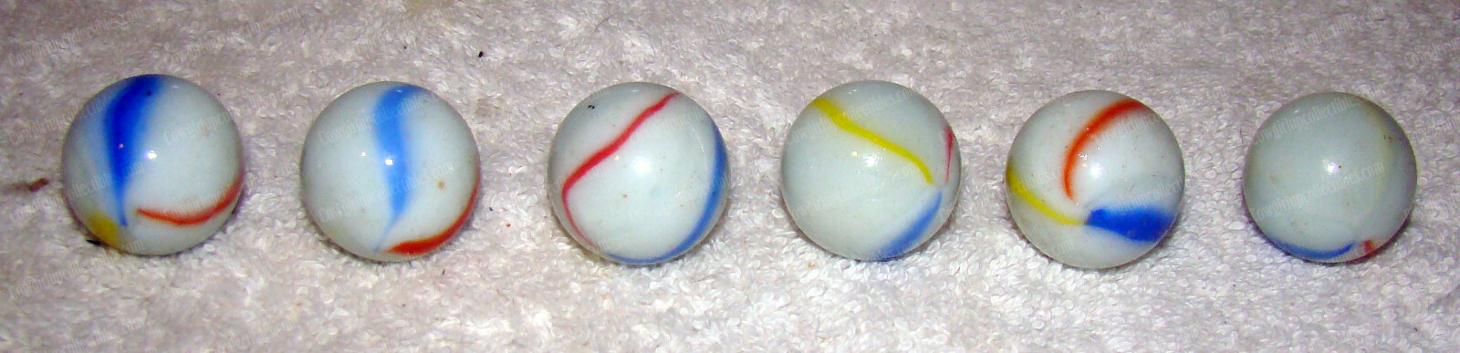 Vintage COMET Boss Shooter, Milk Glass Marbles, 6pcs. – Yellow, Green, Orange