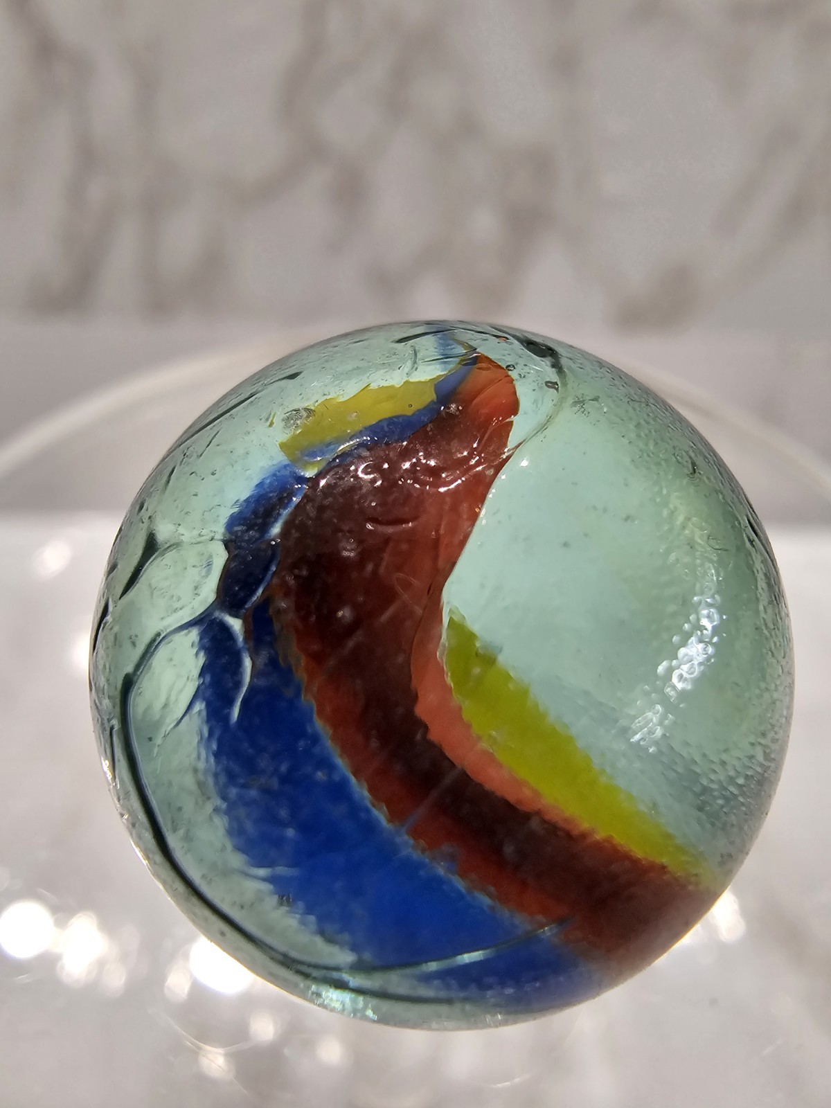 Vtg Marble Colors Pattern Clear Orange Streaks Collectors Toy ? History Game Old