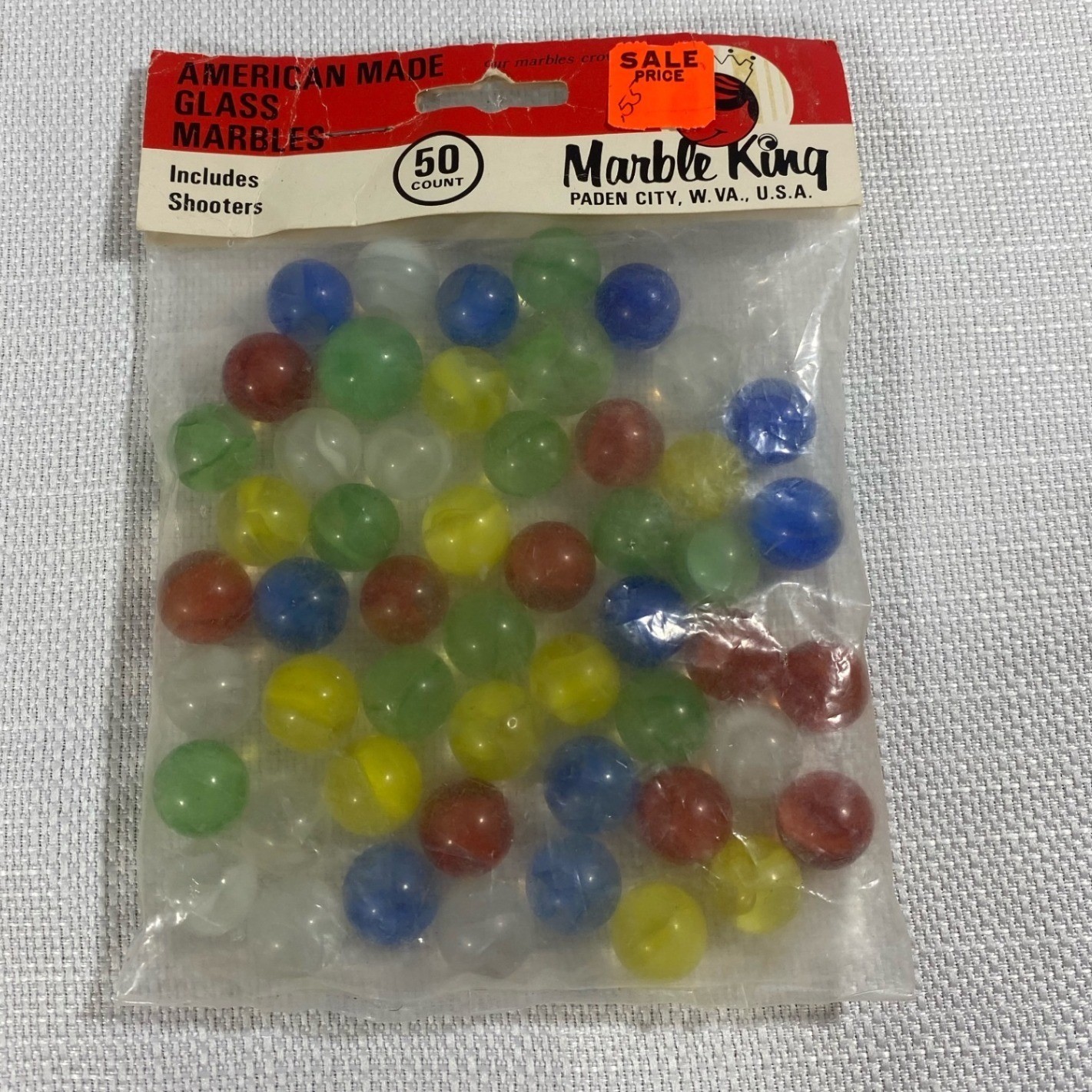 Marble King Vintage 50 Count Glass Marbles Assorted Colors American Made Sealed