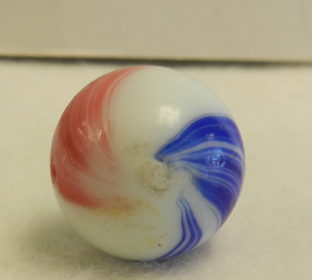 #18233m Nice Vintage German Handmade 2 Color Banded Opaque Marble .69 Inches