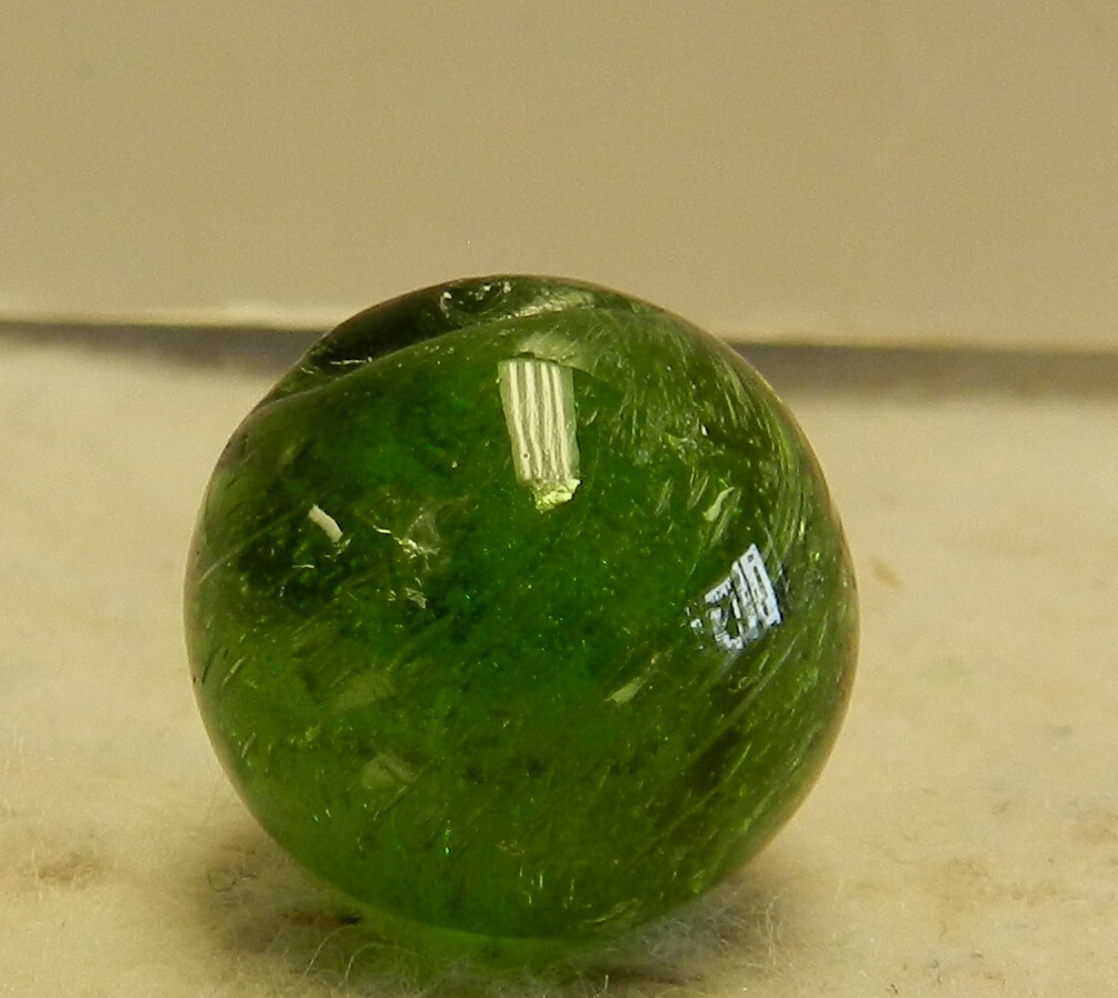 #17807m Vintage German Handmade Green Glass Mica Marble .62 Inches