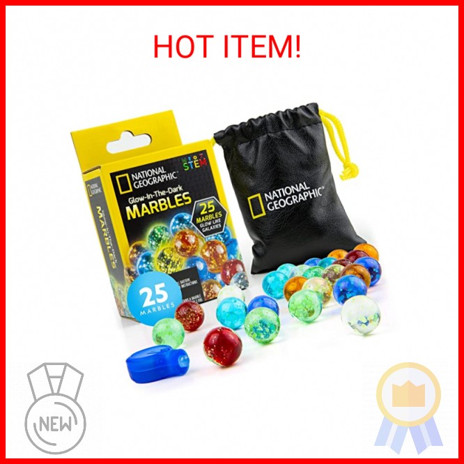 NATIONAL GEOGRAPHIC Glow in The Dark Marbles Refill – 25 Glass Marbles That Glow