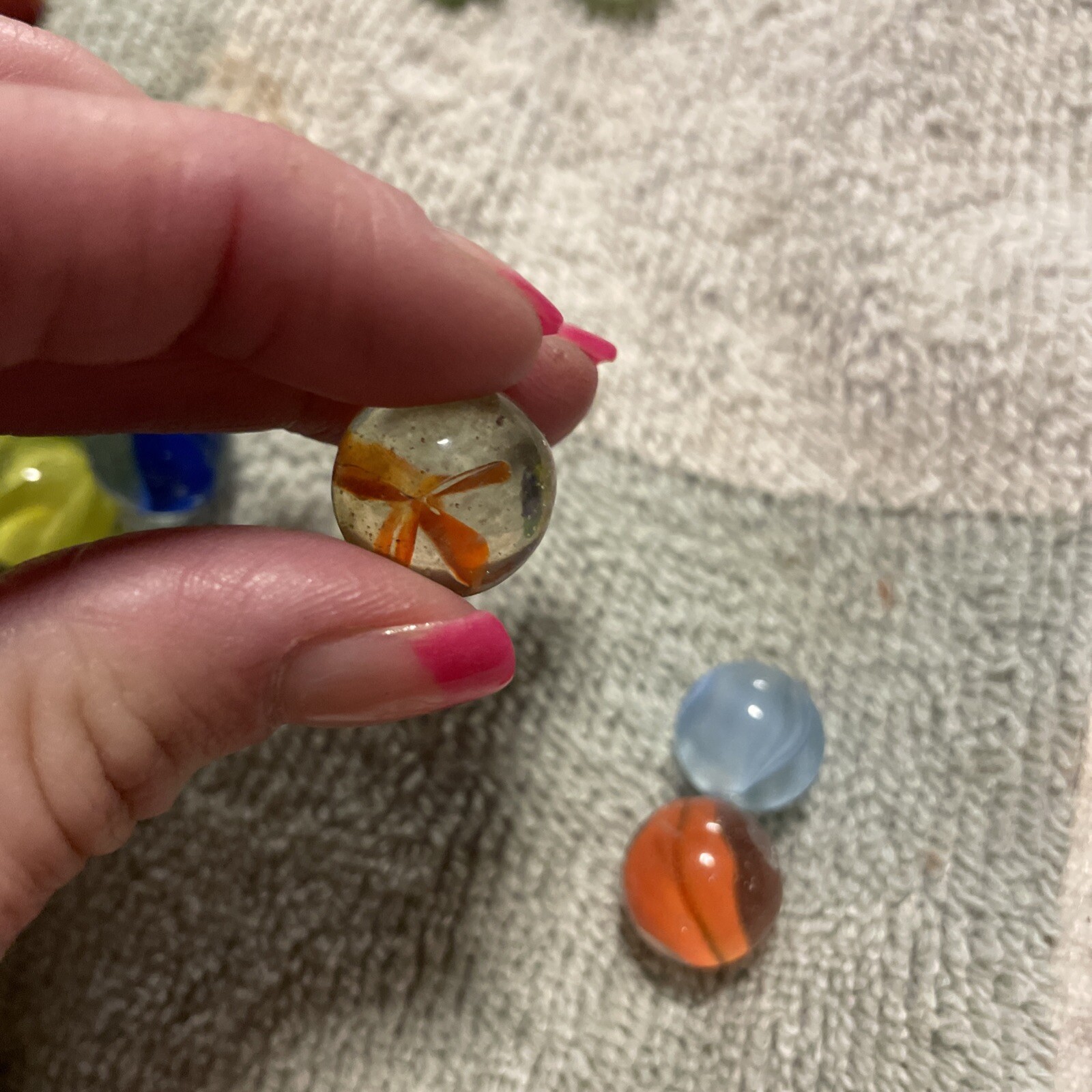 1930-1940’s cat eye 4 vein marbles. Total 12, 1 In, .75 , 10 .50