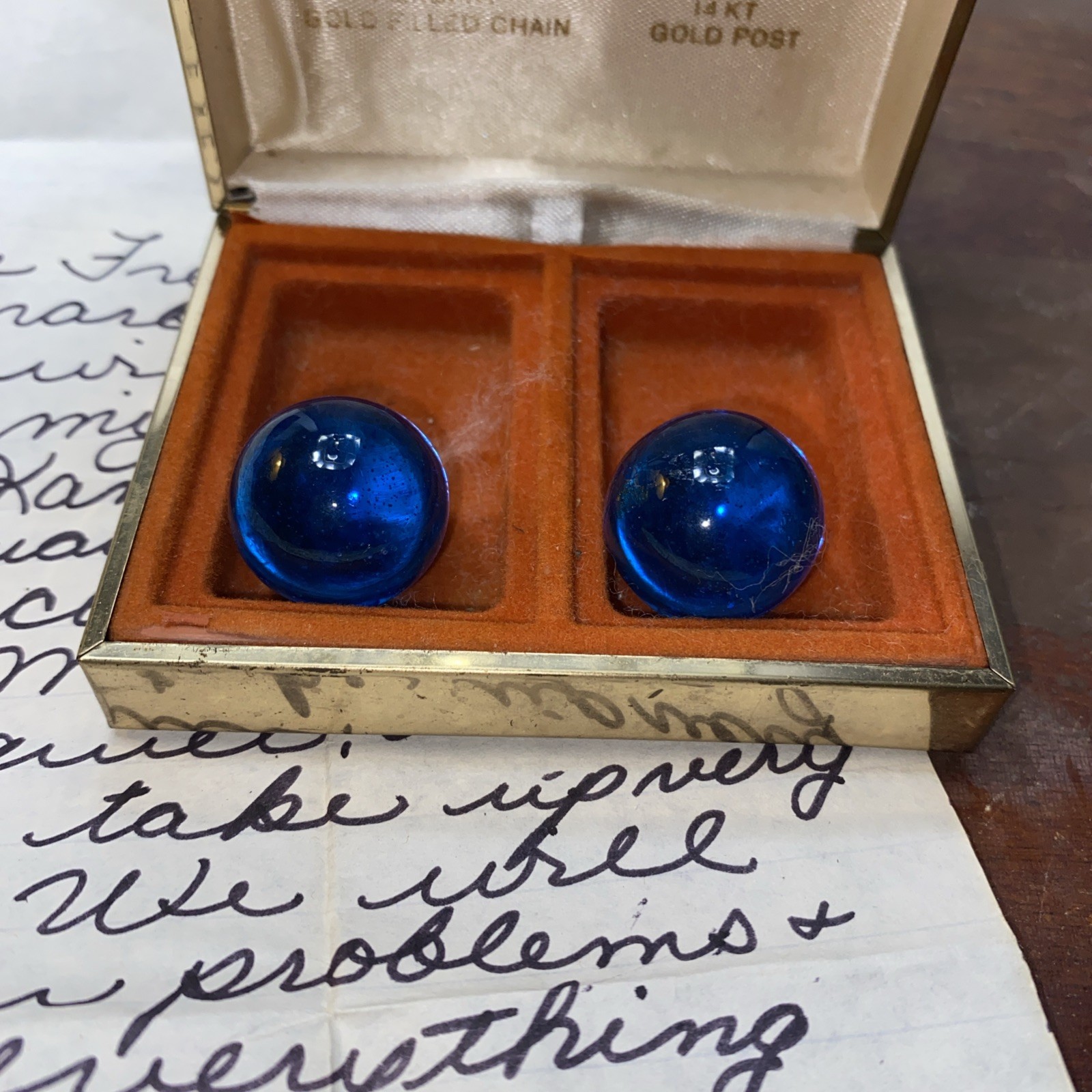 Vintage Hand Blown Marbles Blue & A Cute Letter About Them