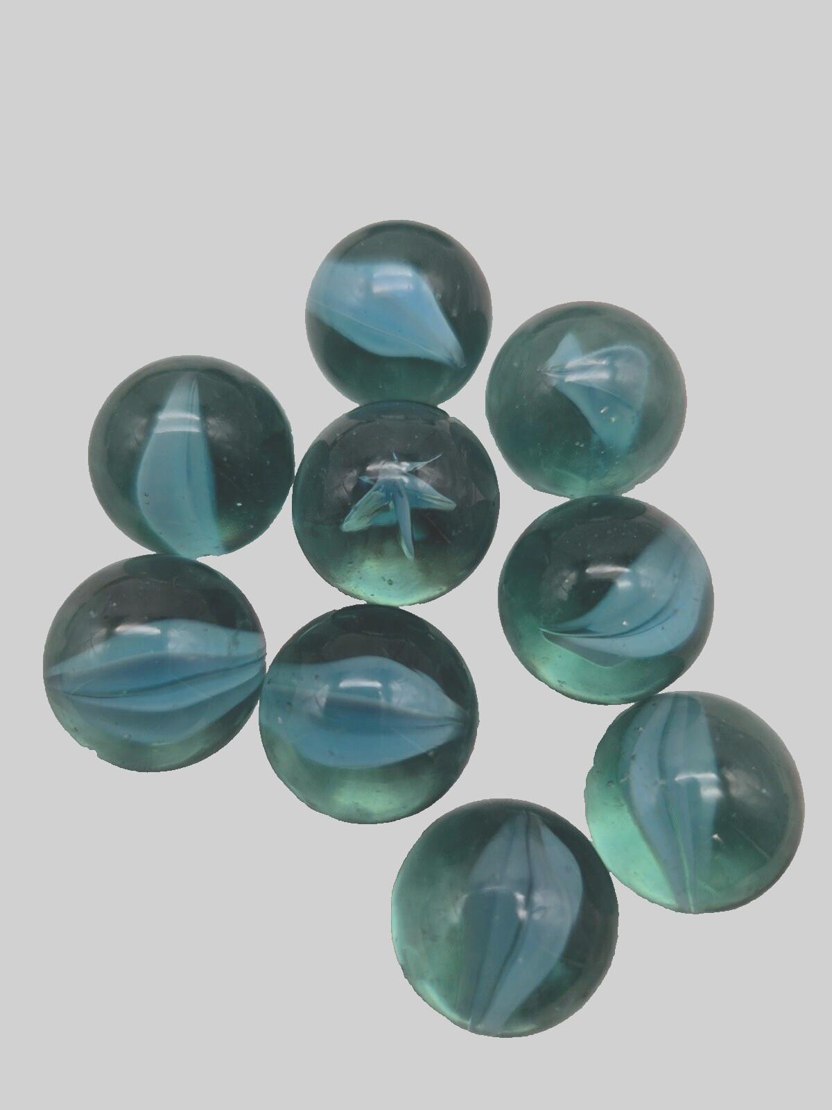 Vintage Light Blue Cat’s Eye Glass Marbles Lot of 9