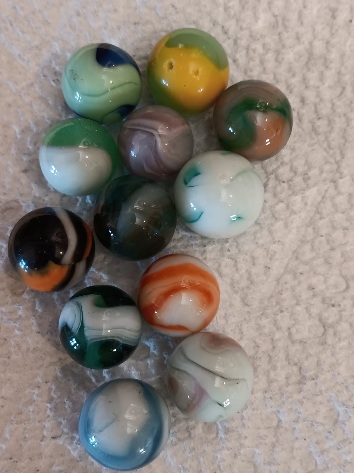 Swirl Machine Made Toy Marbles Lot of 12 Mixed Colors Assortment Vintage mint