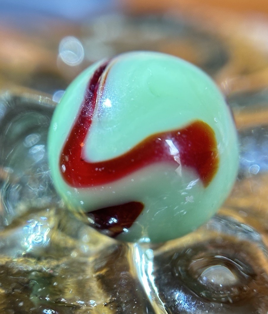Vintage Alley Agate Swirl St. Mary’s Marble Mint .62” Green & Red W/horsehair