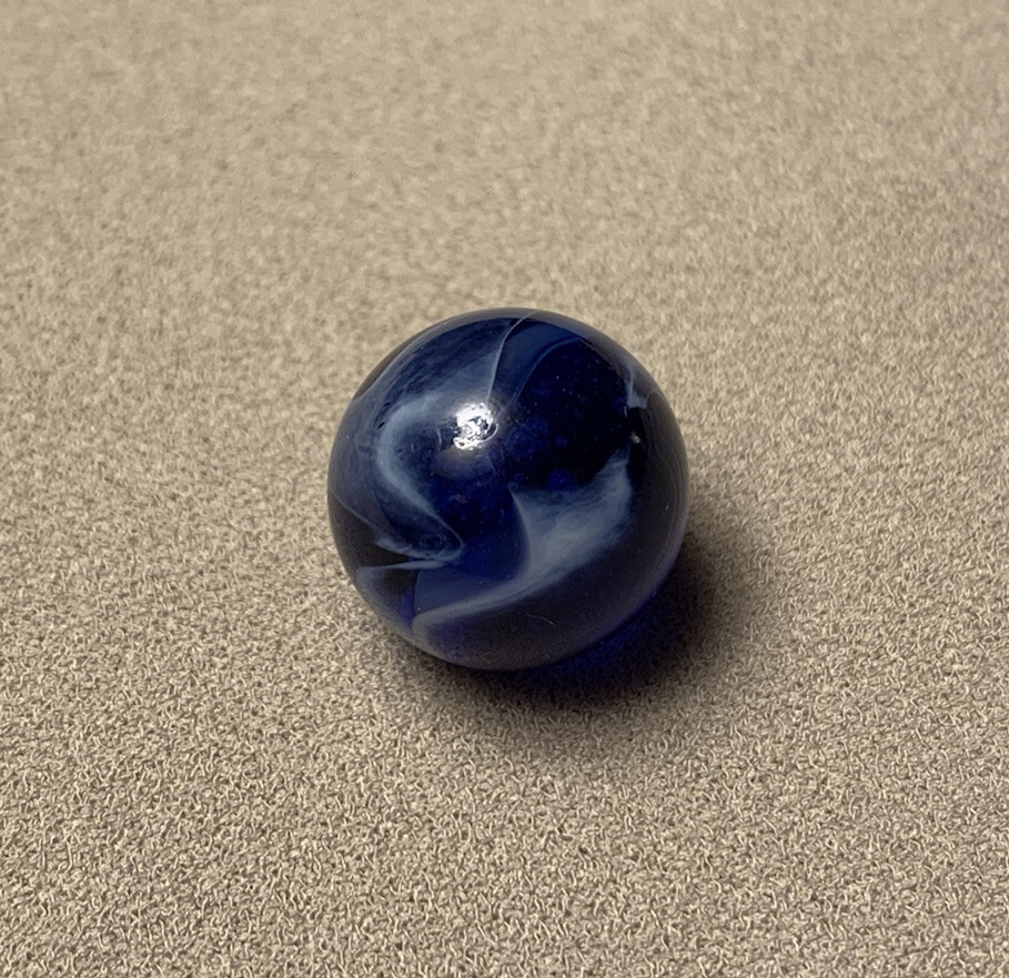 Vtg Christensen CAC Alley Agate Dark Blue White Swirl Transparent Marble 0.639”