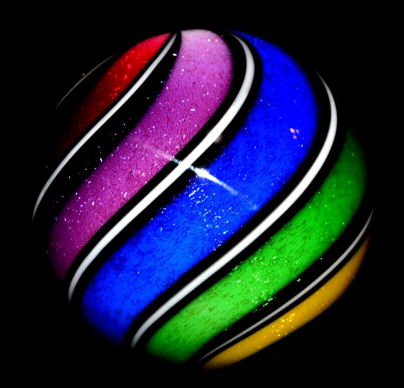 HOT HOUSE GLASS MARBLE/2.059″-DICHROIC BEACHBALL #598-TANGERINE,FUCHSIA,LAVENDER