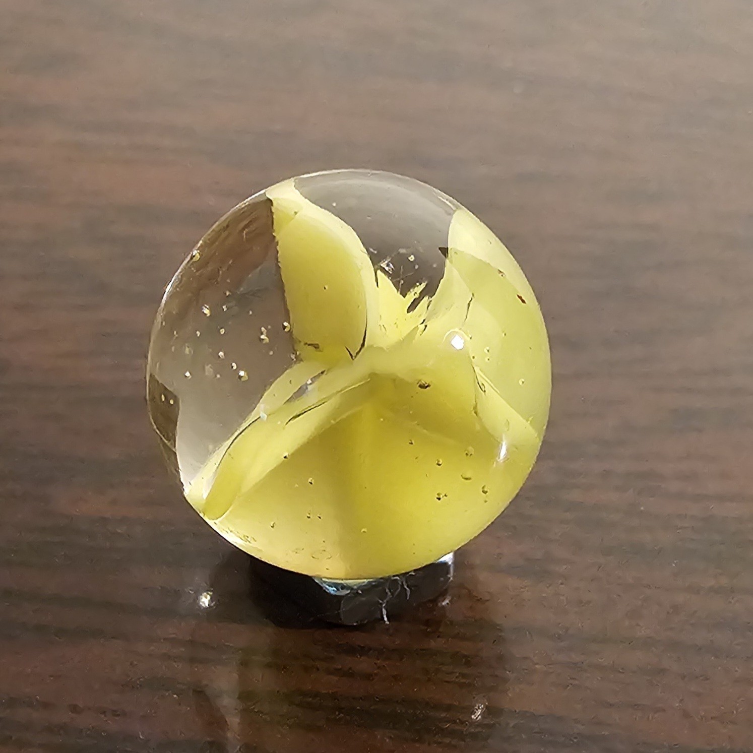 Vintage C. E. Bogard Yellow Hybrid Cats Eye Cadmium Glow In Clear 0.593 Marble