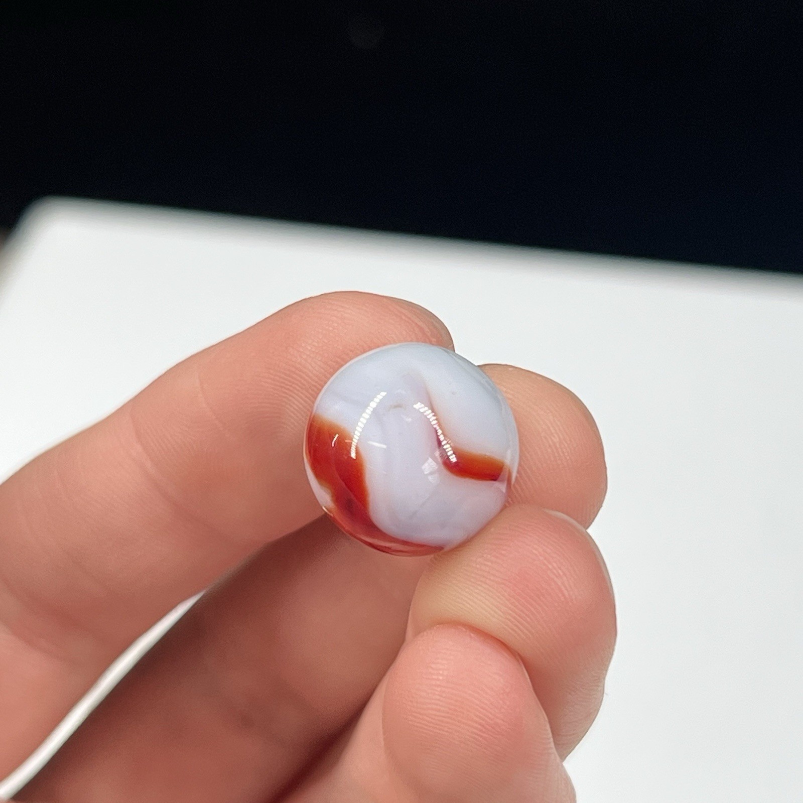 Vtg Glass Swirl Marble Akro Agate Peltier Vitro .6” Orange Red White