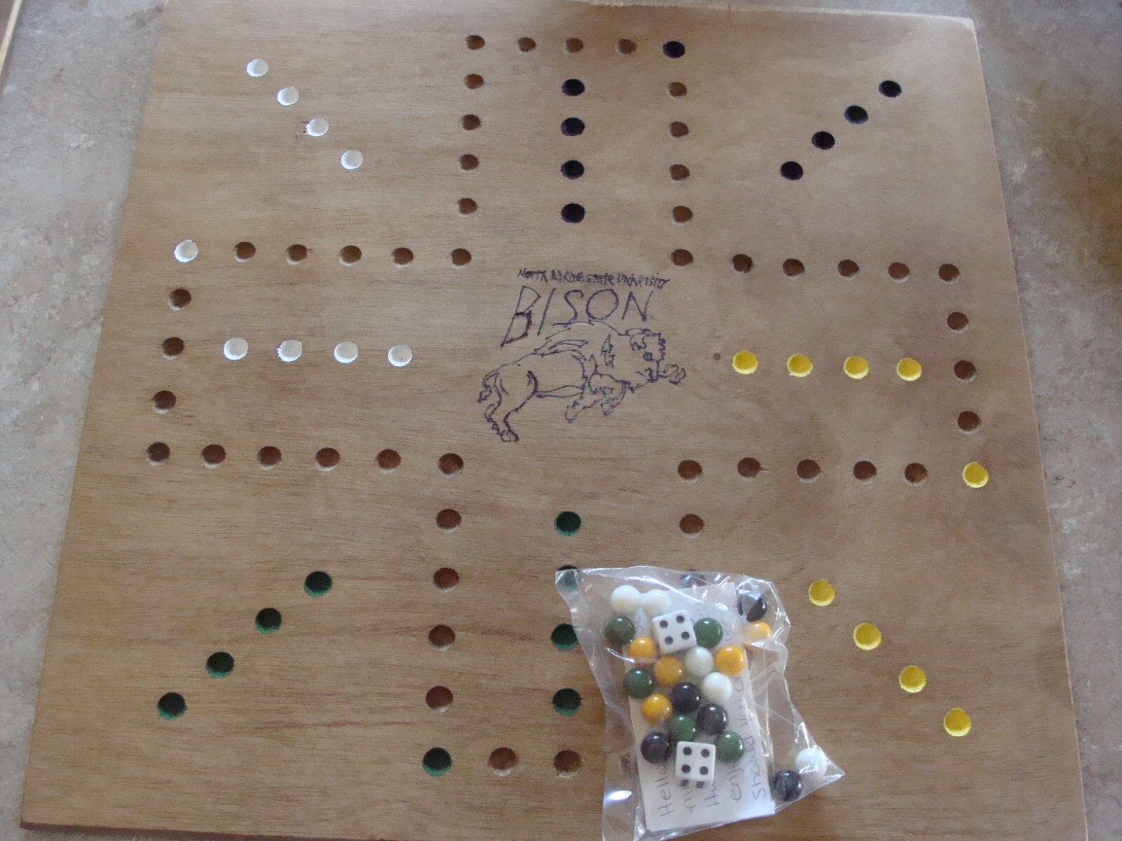 NDSU Bison Wood Marble Board Game. Wahoo. Aggravation, Sorry. 2 to 4 player.