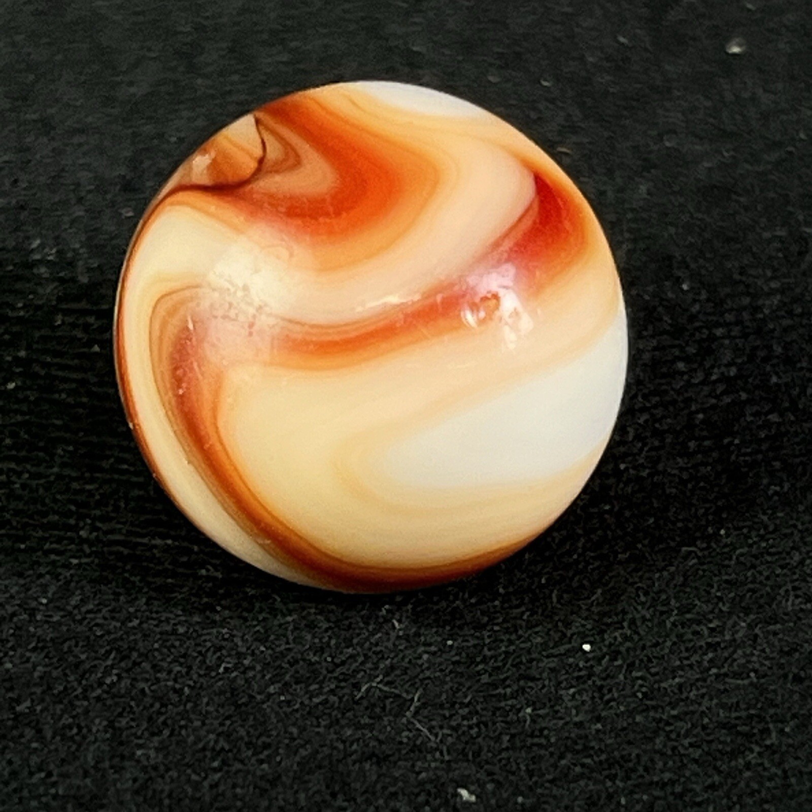 Vintage Akro Agate Peltier Art Swirl Glass Marble .65” White Brown Yellow
