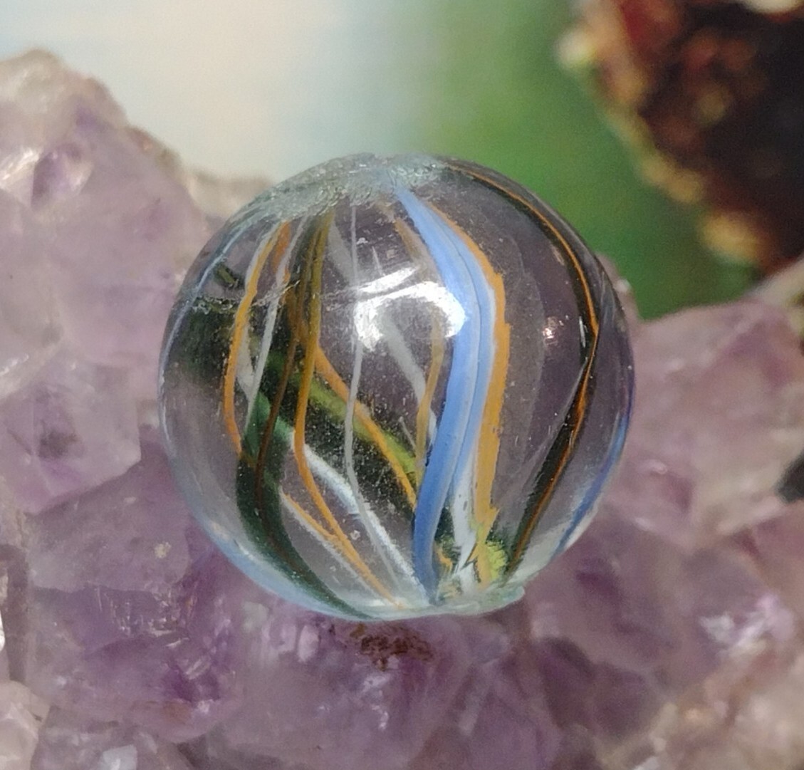.71″✨ Orange & White Latticinio Net Core Handmade Swirl Vintage German Marbles