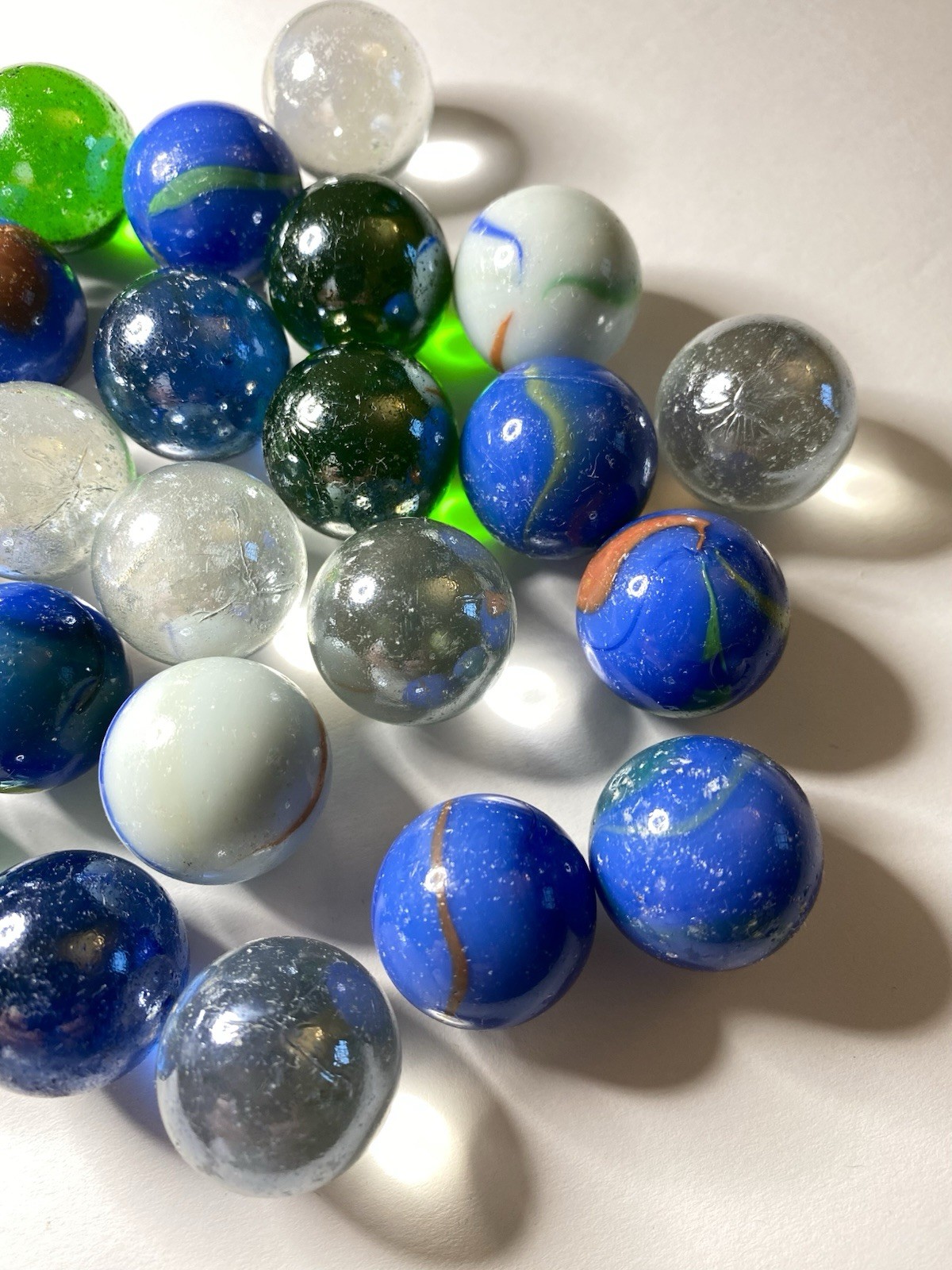 VNTG Shooter Marbles 31-P Lot Glass Iridescent Green Glow 1970’s Asian Imperial