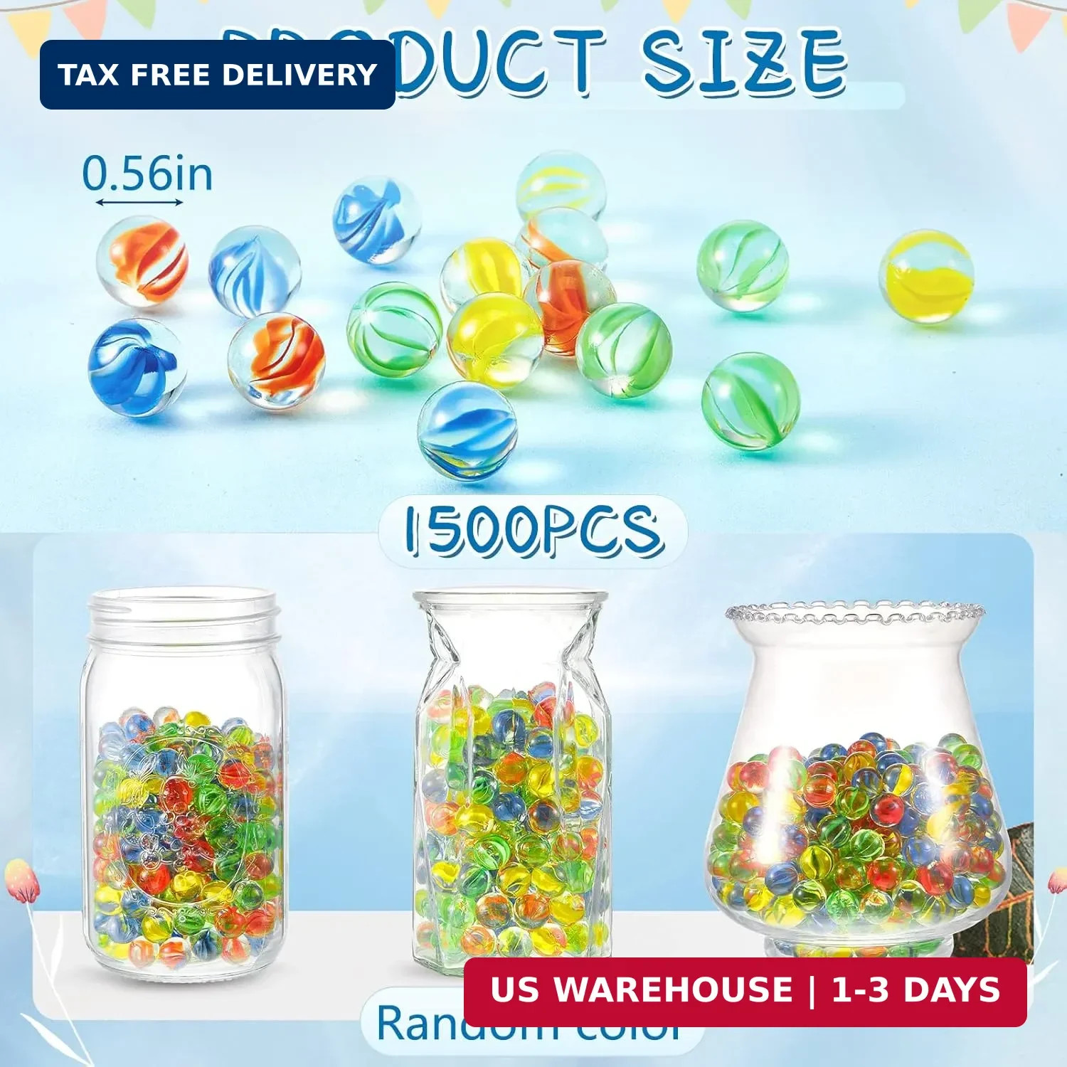 Lewtemi 1500 Pcs Marbles Bulk Cats Eyes Glass Marbles Color Mixing 0.55” Solid