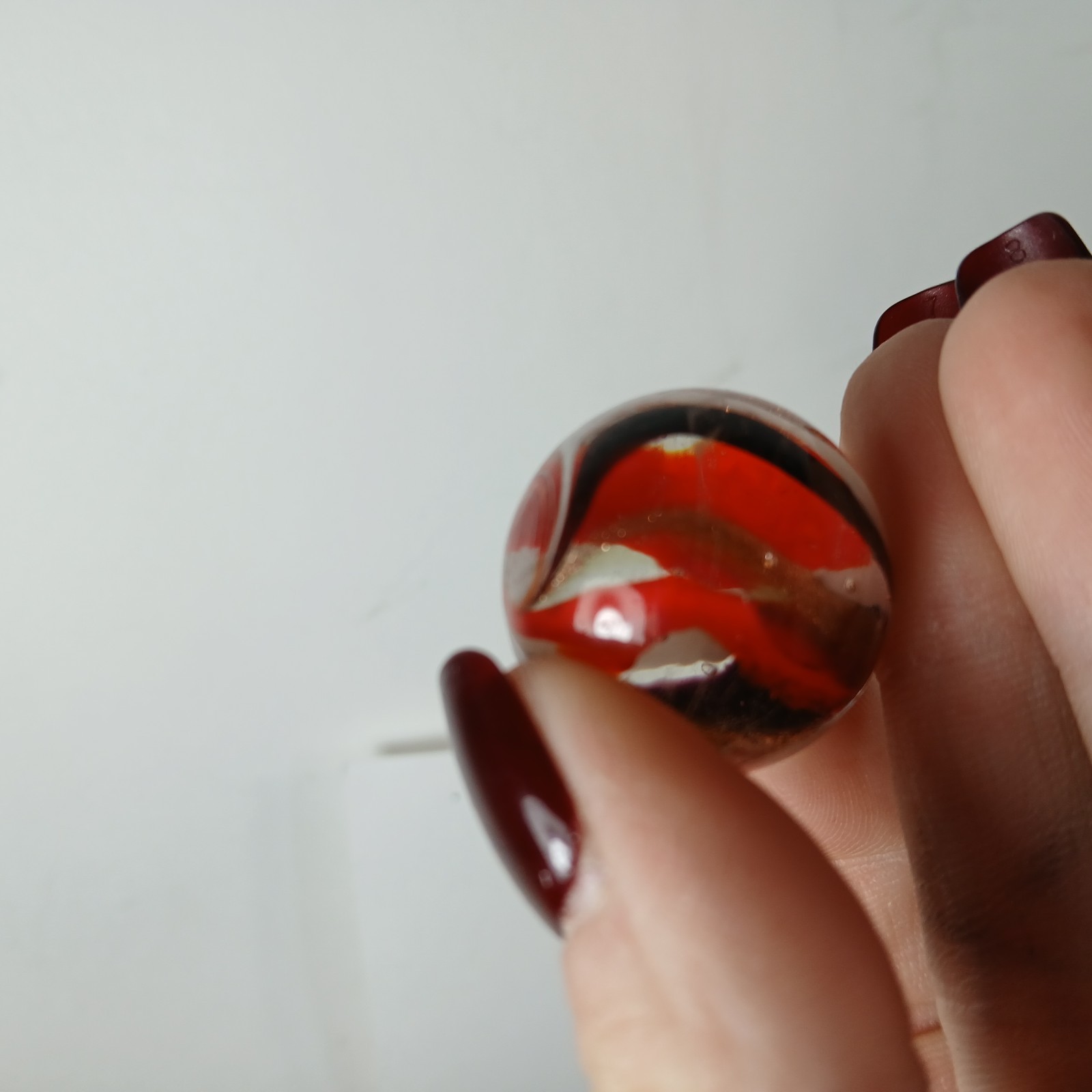 Red White Black Gold banded swirl 1″ Shooter Hot House? Glass Marble Lampwork