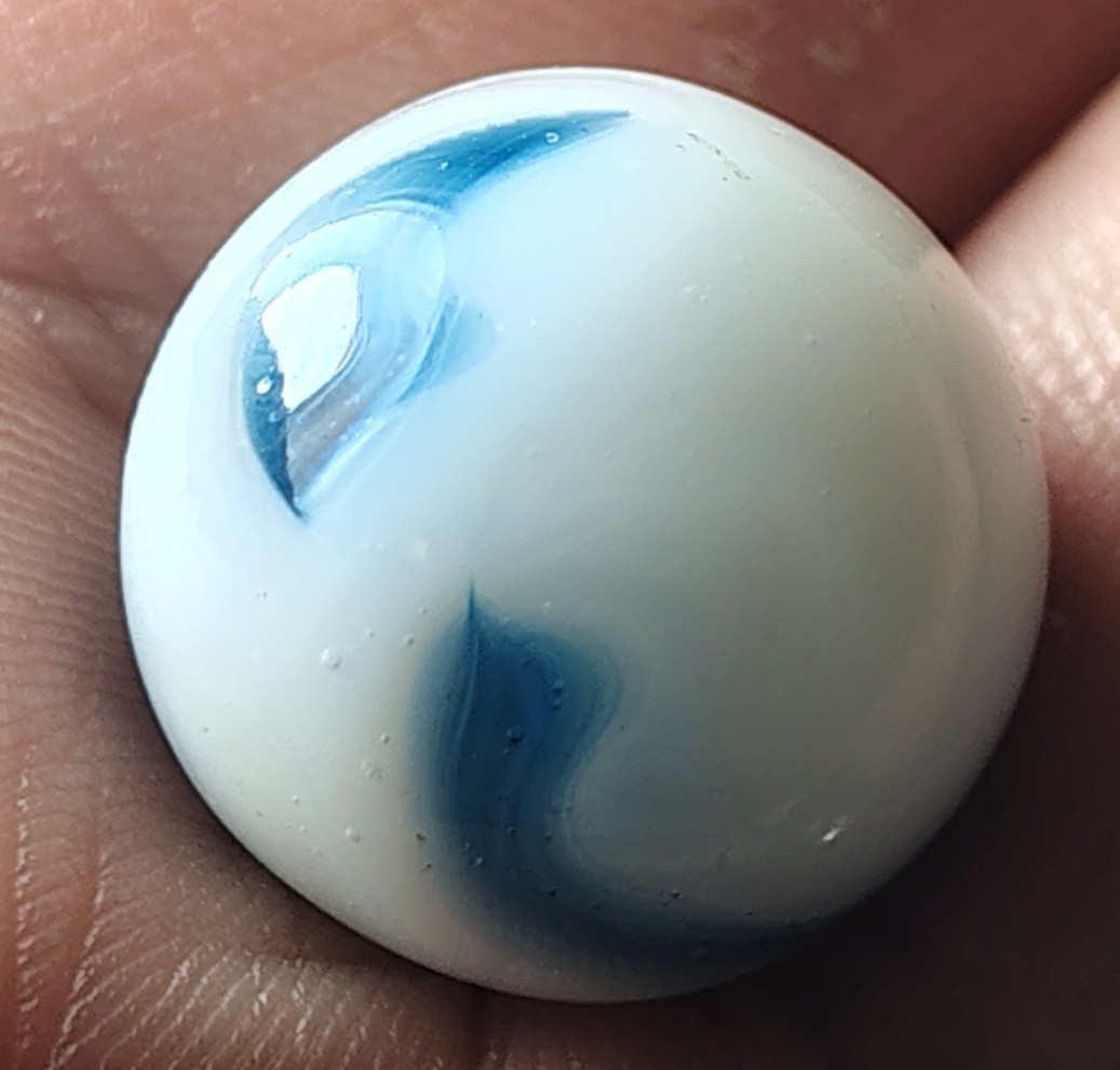 Vintage Alley Agate 0.60″ Dark Cobalt Blue Ribbon Swirl Marble NM! White Base…
