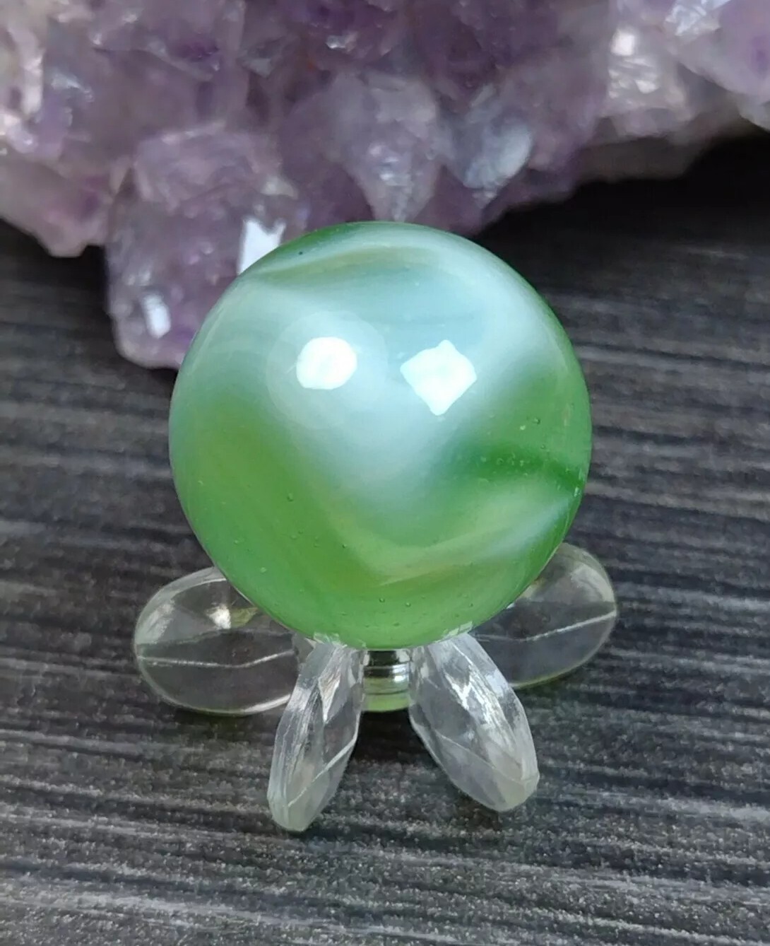 Lime GREEN FIZZY Fat Ribbon Swirl Alley or Cairo Glass NM Vintage Marbles .59″