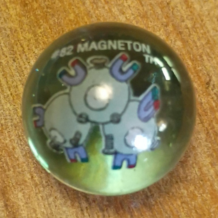 Pokémon Magneton Machine Made Glass Marble w/ #2 Printed Character Design (N2)