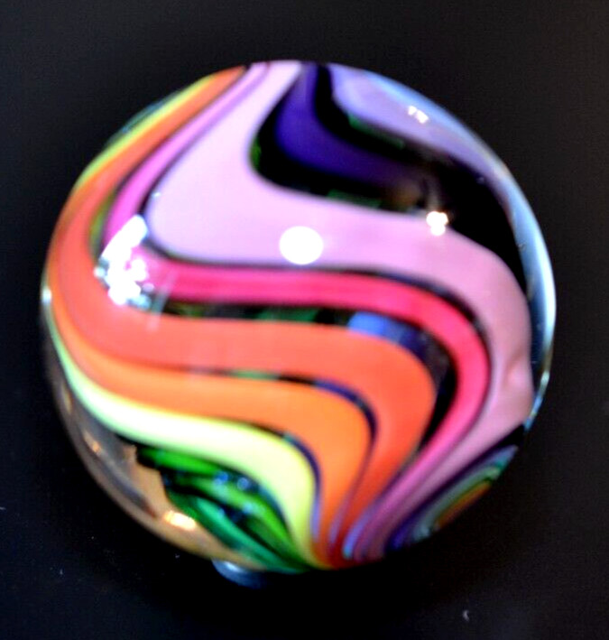 EDDIE SEESE GLASS MARBLE/1.998″-RAINBOW DRT w/FILIGRANA CANE-MAGENTA,LIME,VIOLET