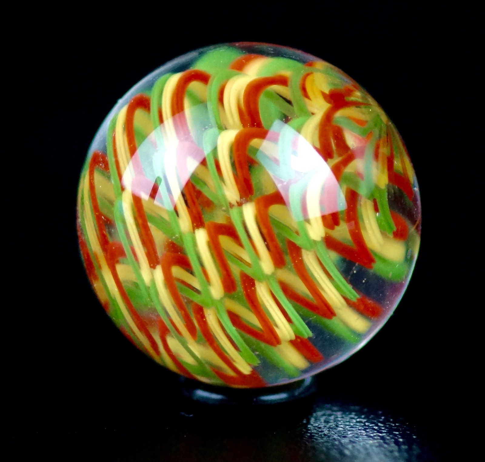 Bryan Trillas Glass Marble/ Filigree Cane/ UV Reactive/ Rasta /0.8-0.9 inch