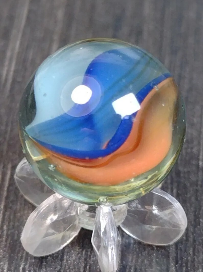 Peach & Blue Cat eye Six Vane Tri-Color .62″ Japan Foreign VINTAGE MARBLE