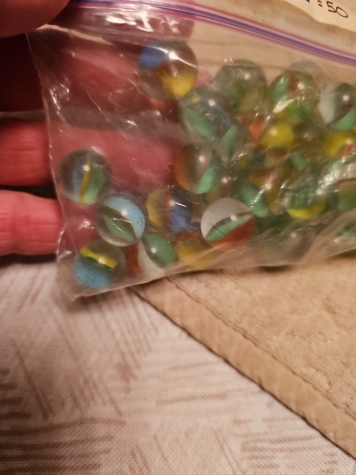 Vintage Lot Cat Eyes Glass Marbles 49 PLUS 1 SHOOTER MARBLE 1970S