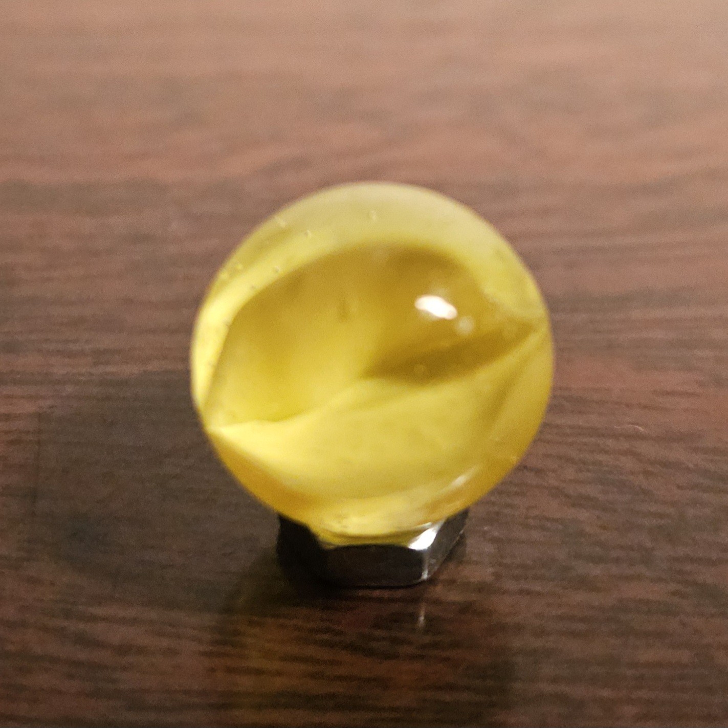 C E Bogard Yellow Cadmium Glow Cats Eye Clear Glass Marble