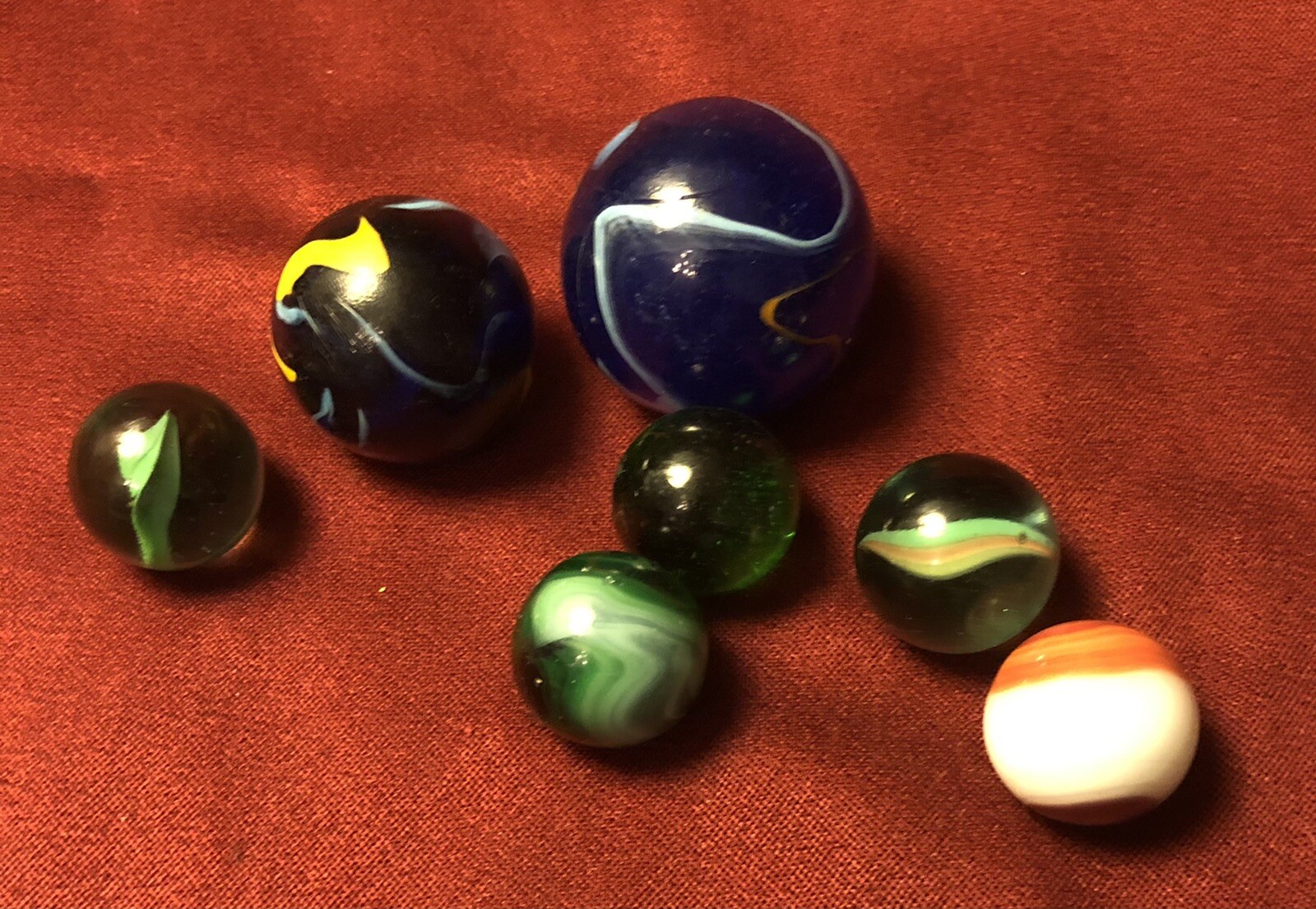 7 Machine-Made Boulder Marbles 5 x 15/16” + 1.5”, 1 5/8”